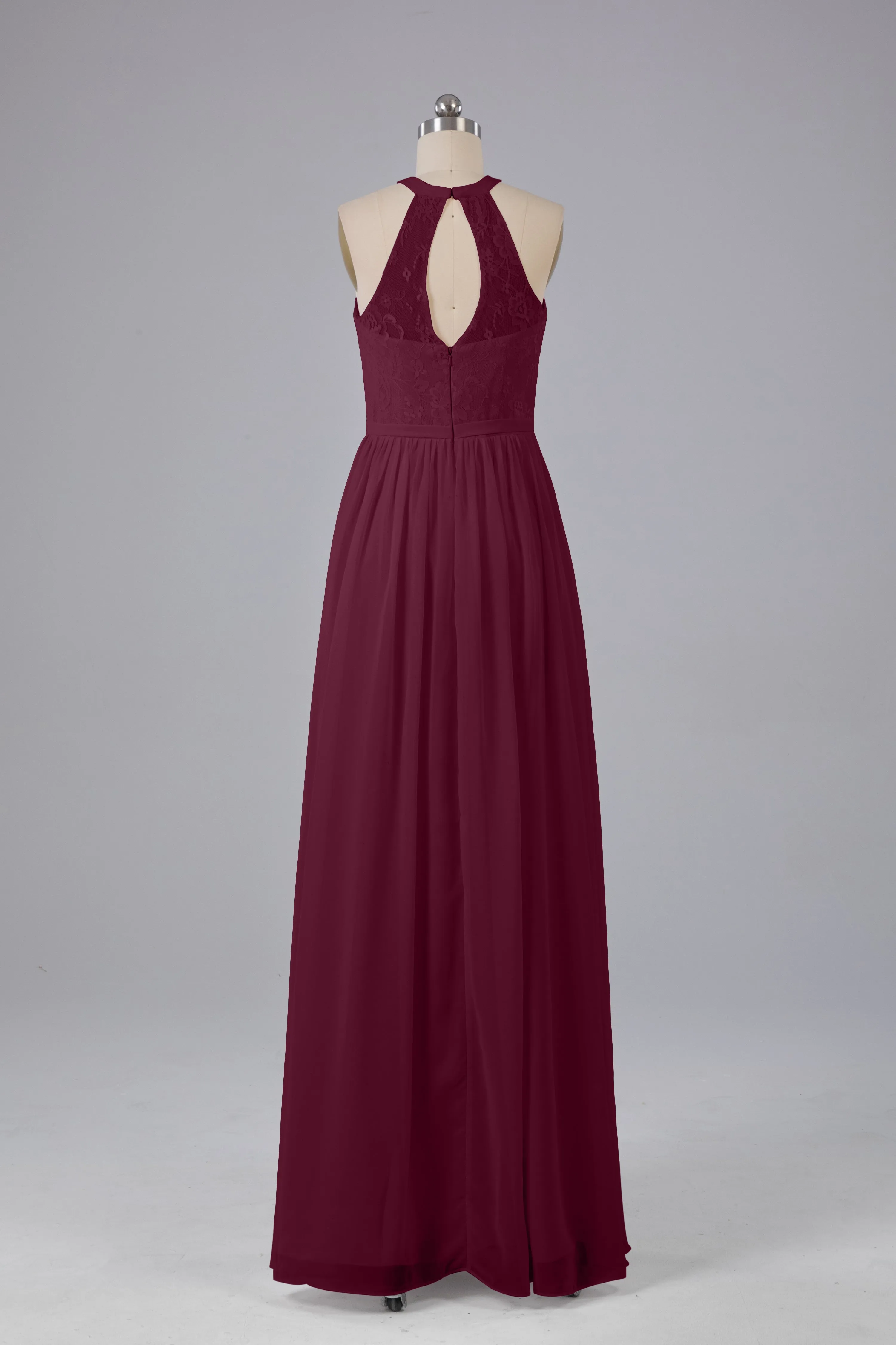 Simple Halter Lace Long Bridesmaid Dresses with Split