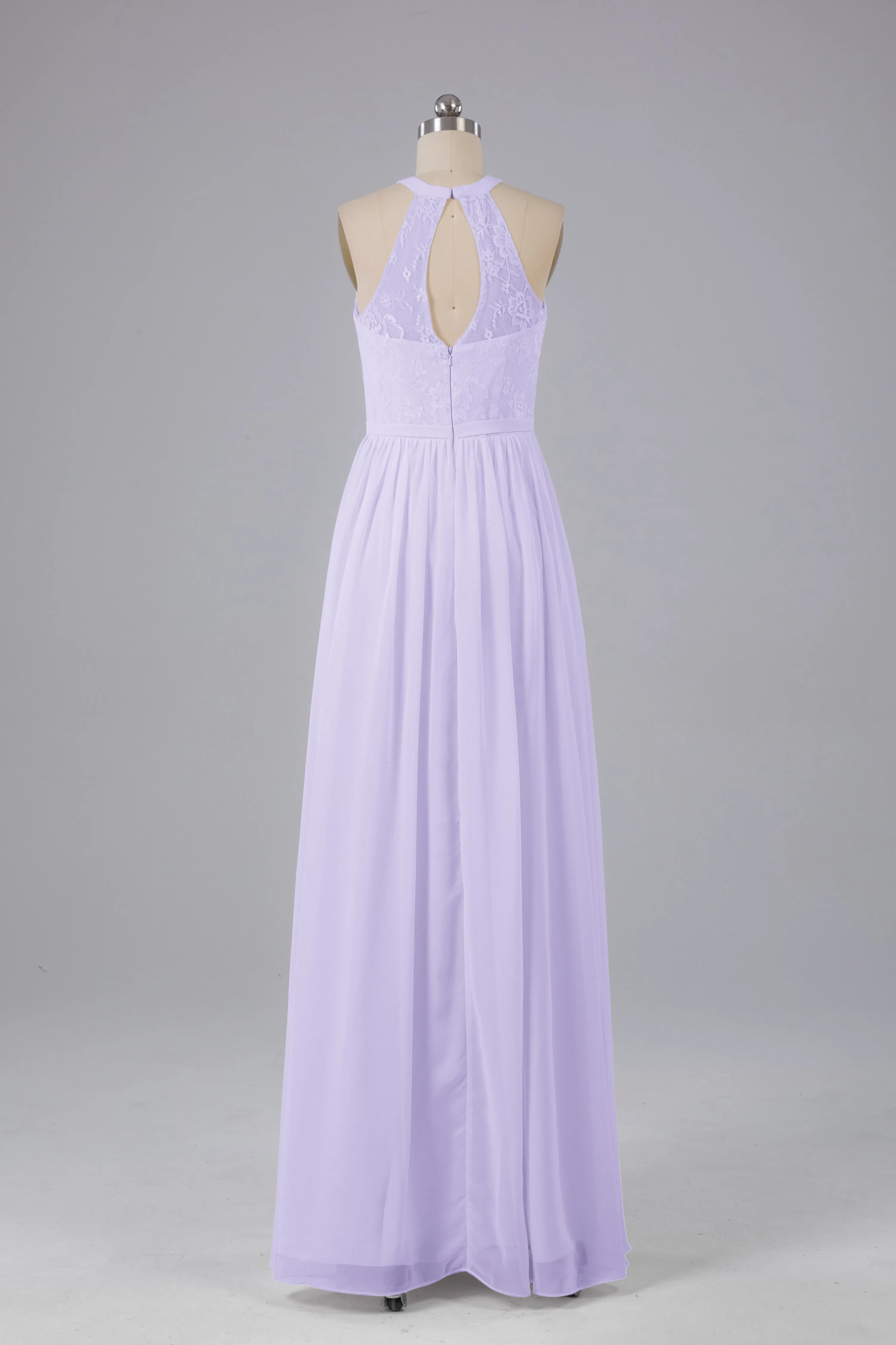 Simple Halter Lace Long Bridesmaid Dresses with Split
