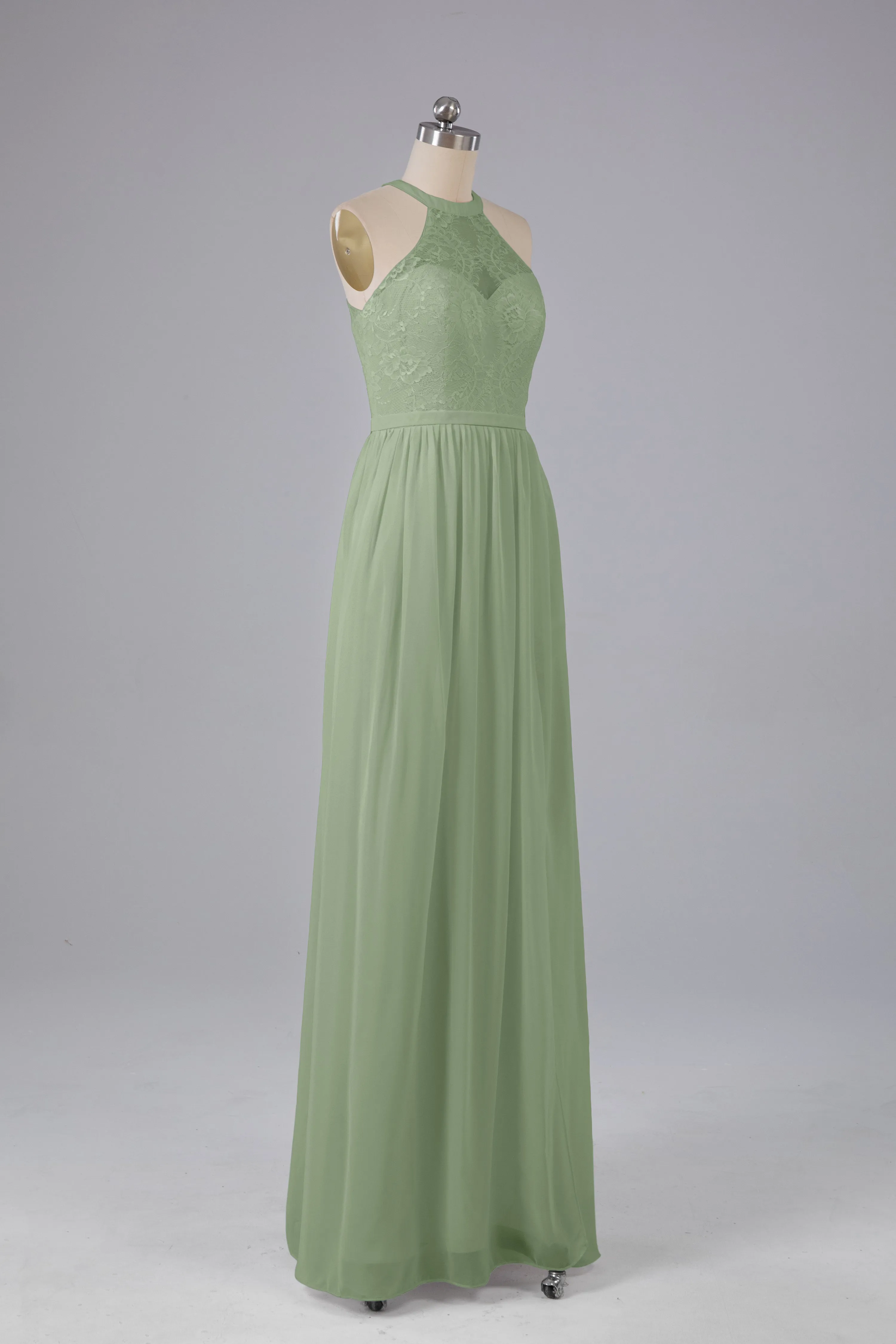 Simple Halter Lace Long Bridesmaid Dresses with Split
