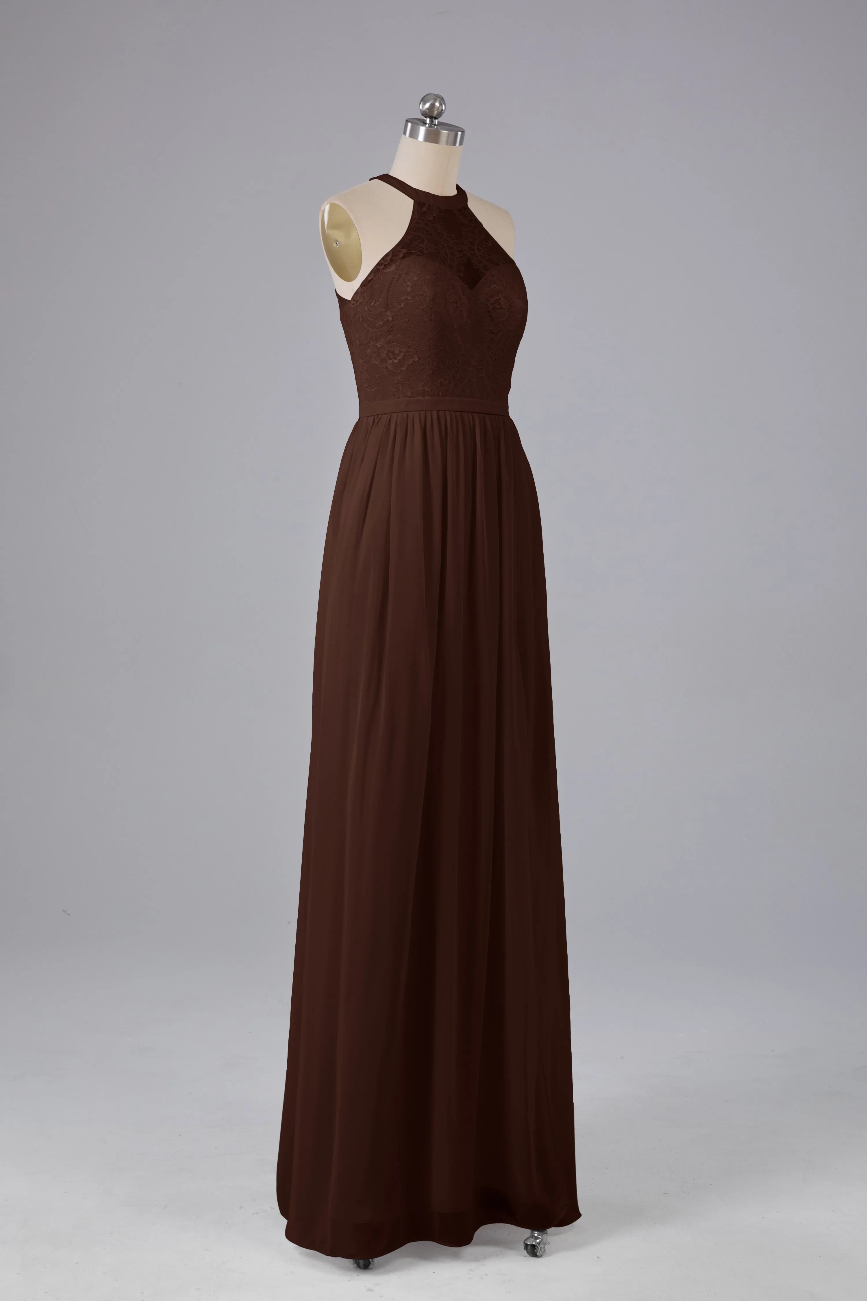 Simple Halter Lace Long Bridesmaid Dresses with Split