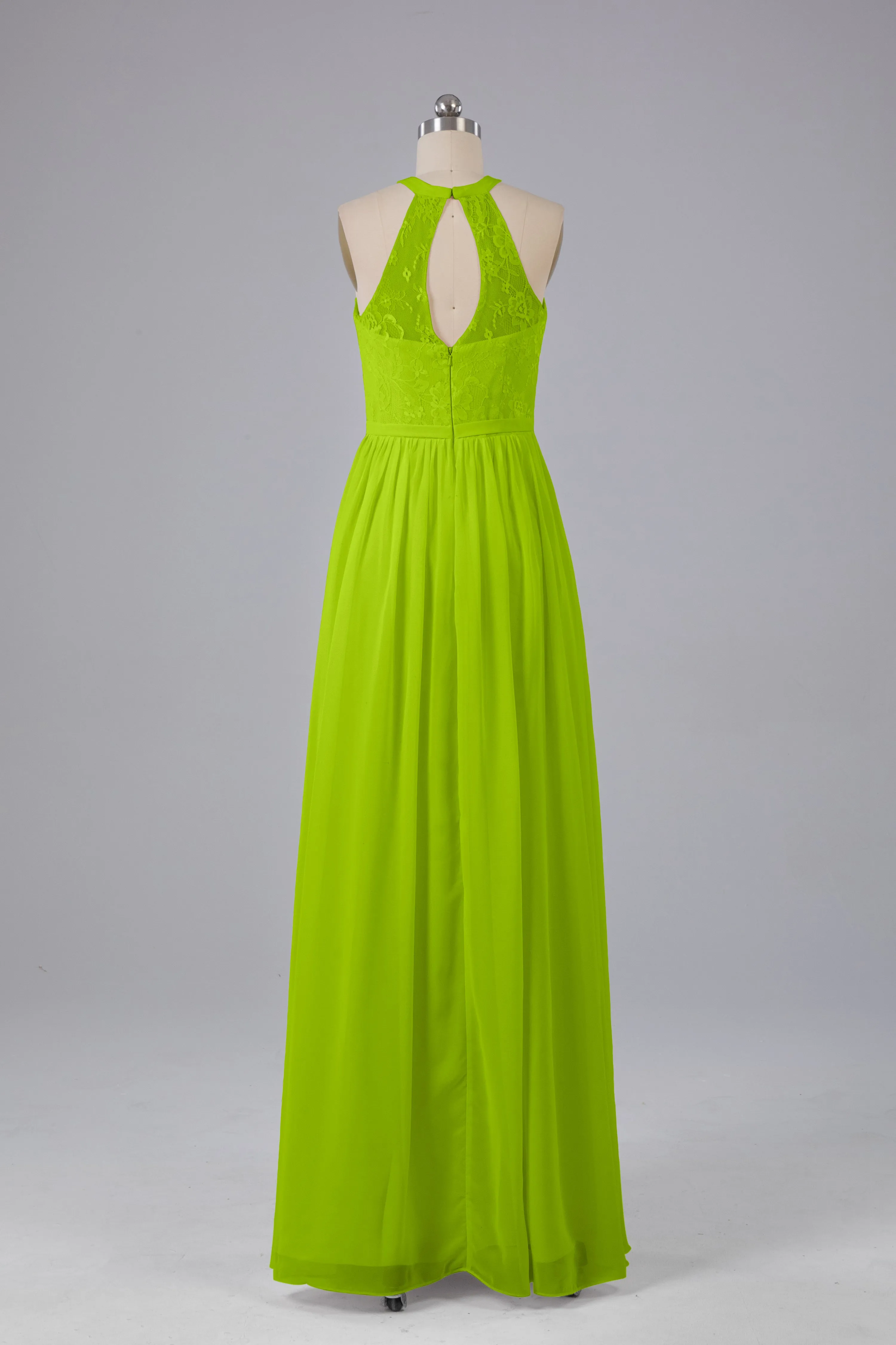 Simple Halter Lace Long Bridesmaid Dresses with Split