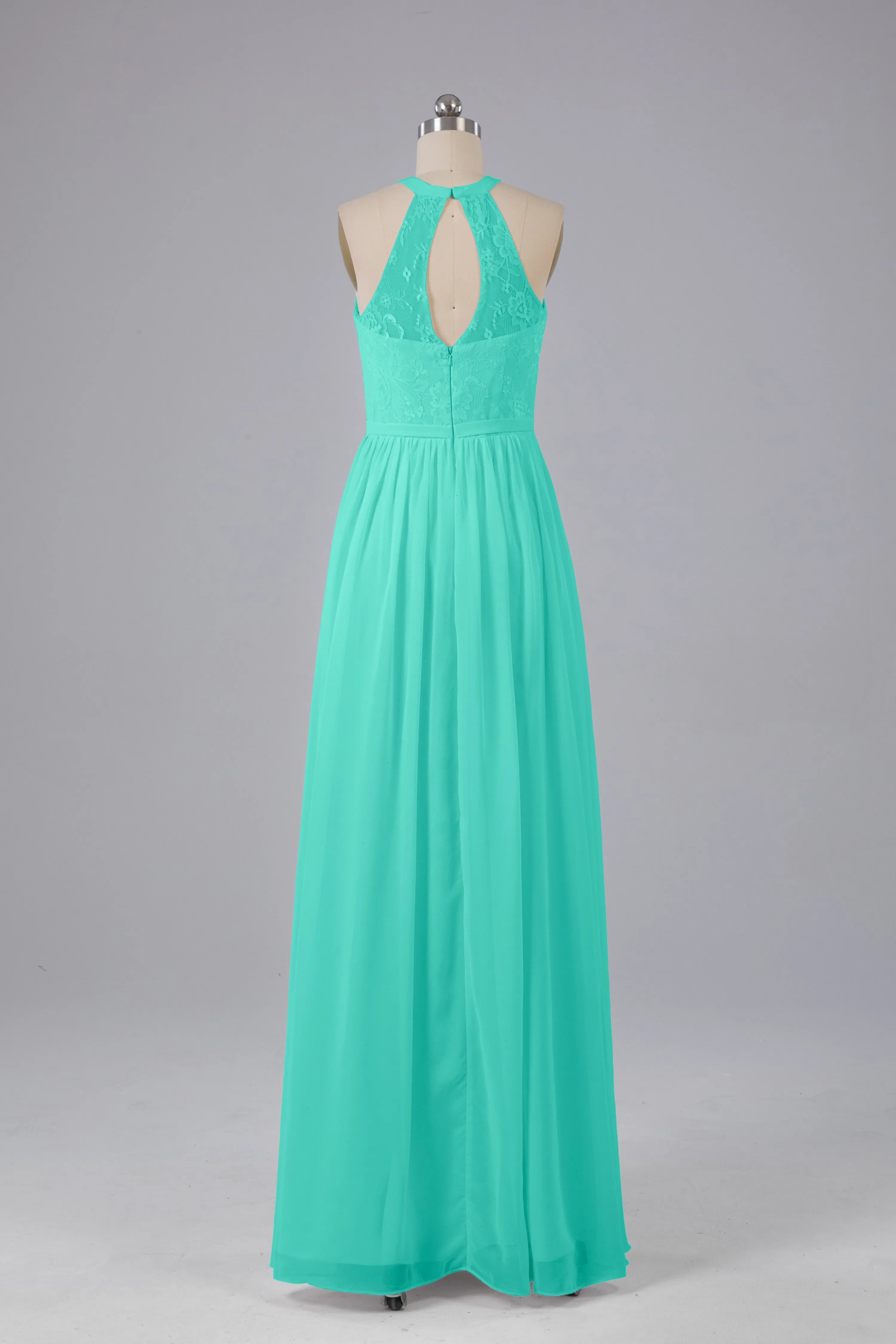 Simple Halter Lace Long Bridesmaid Dresses with Split