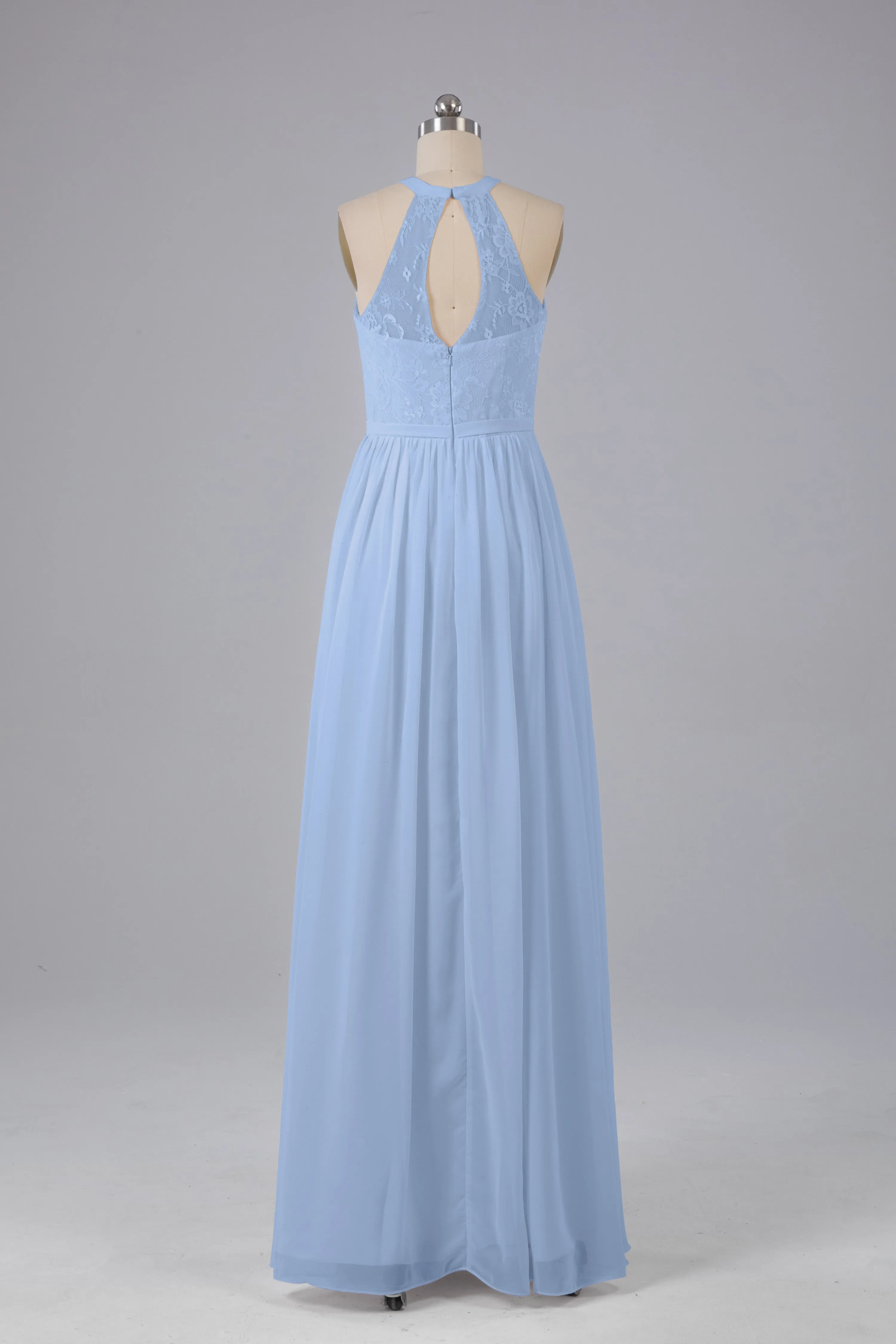 Simple Halter Lace Long Bridesmaid Dresses with Split