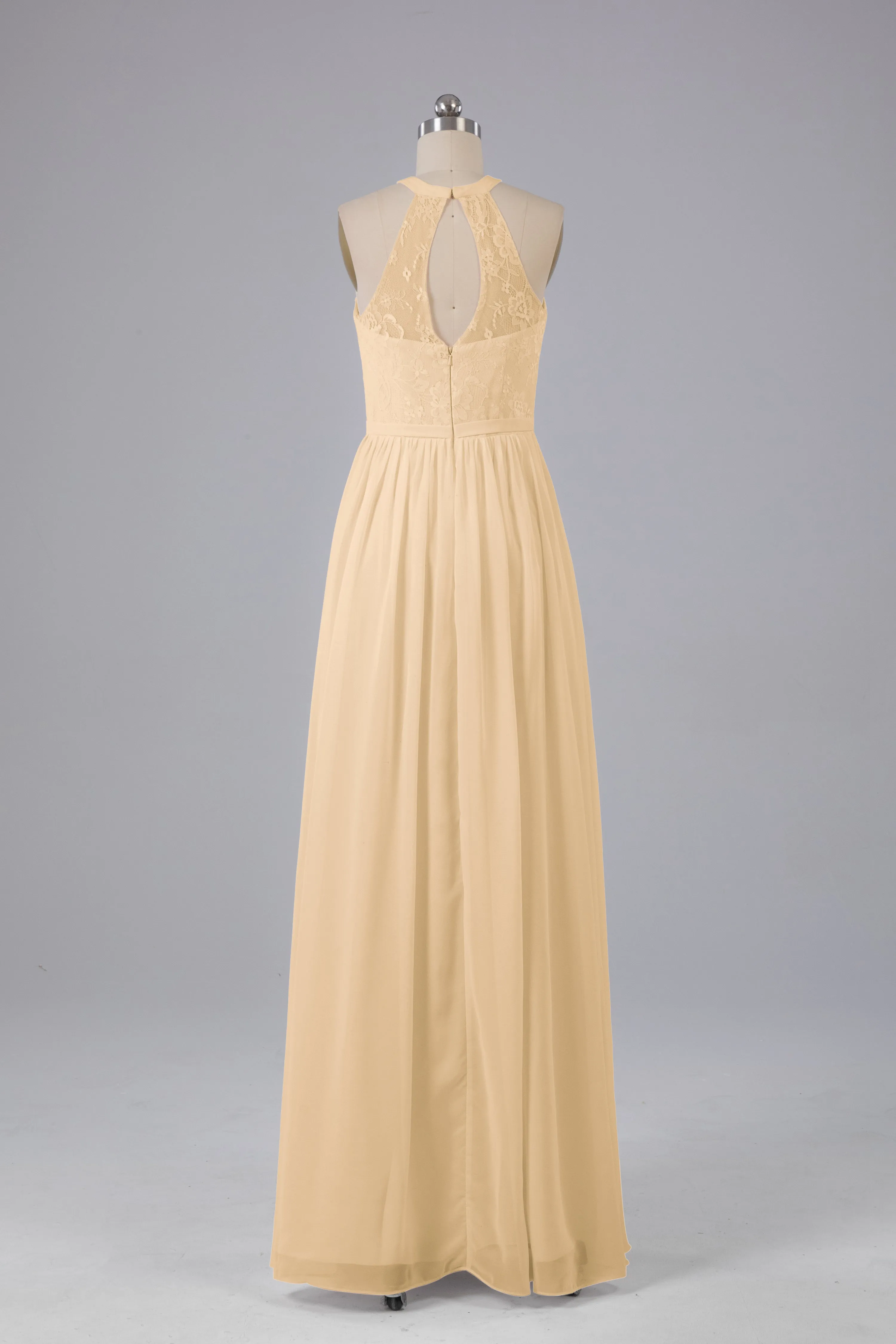 Simple Halter Lace Long Bridesmaid Dresses with Split