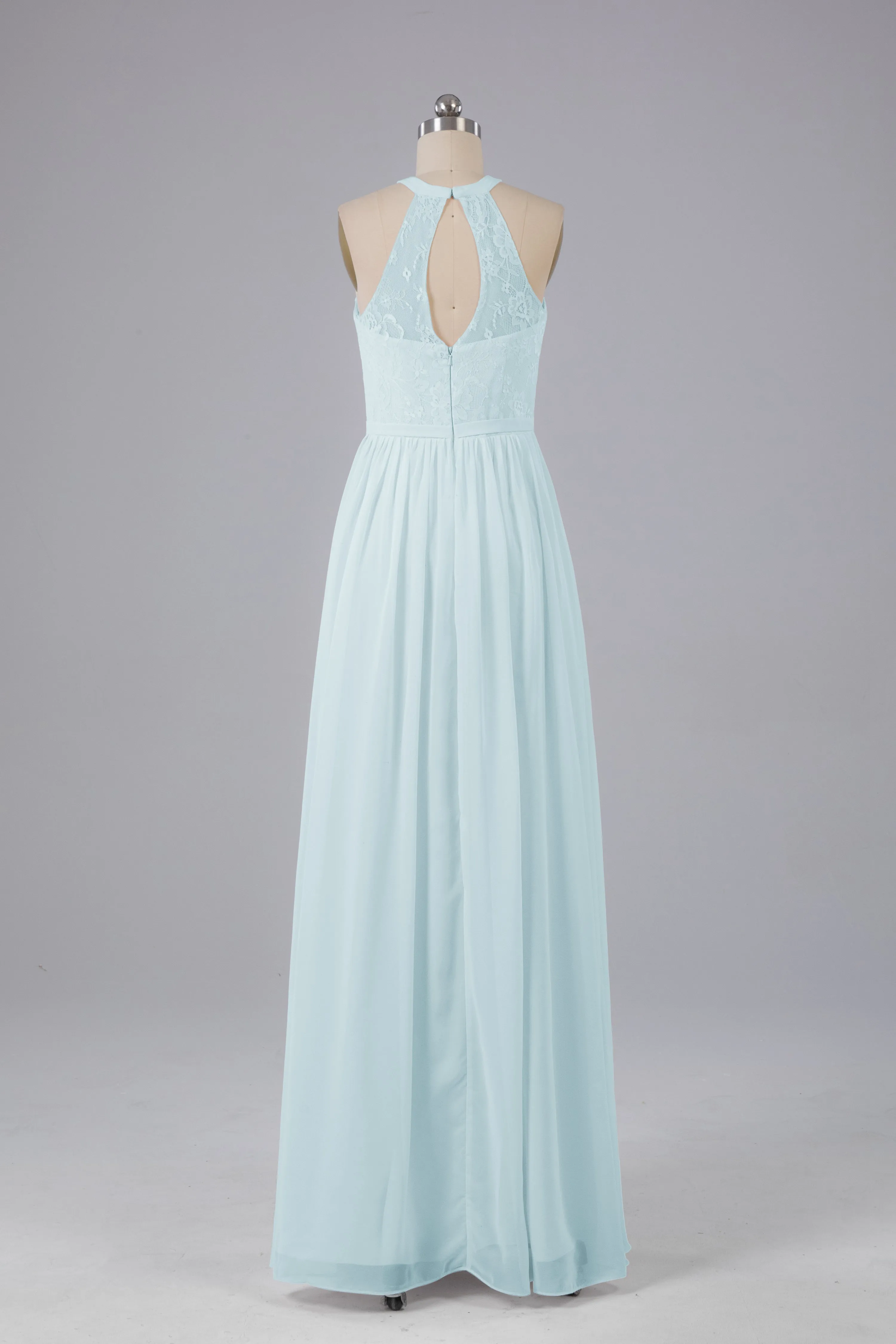 Simple Halter Lace Long Bridesmaid Dresses with Split