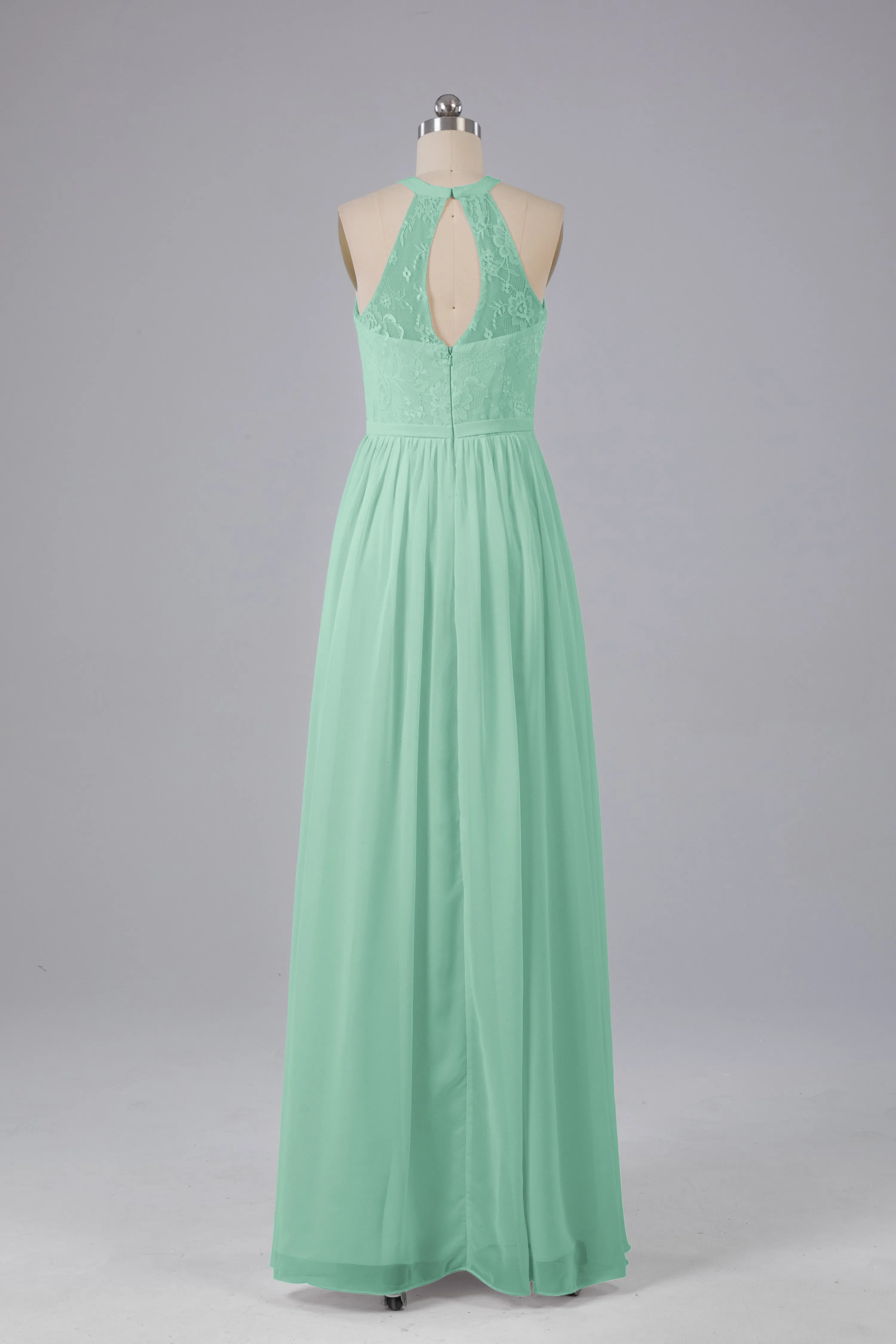 Simple Halter Lace Long Bridesmaid Dresses with Split