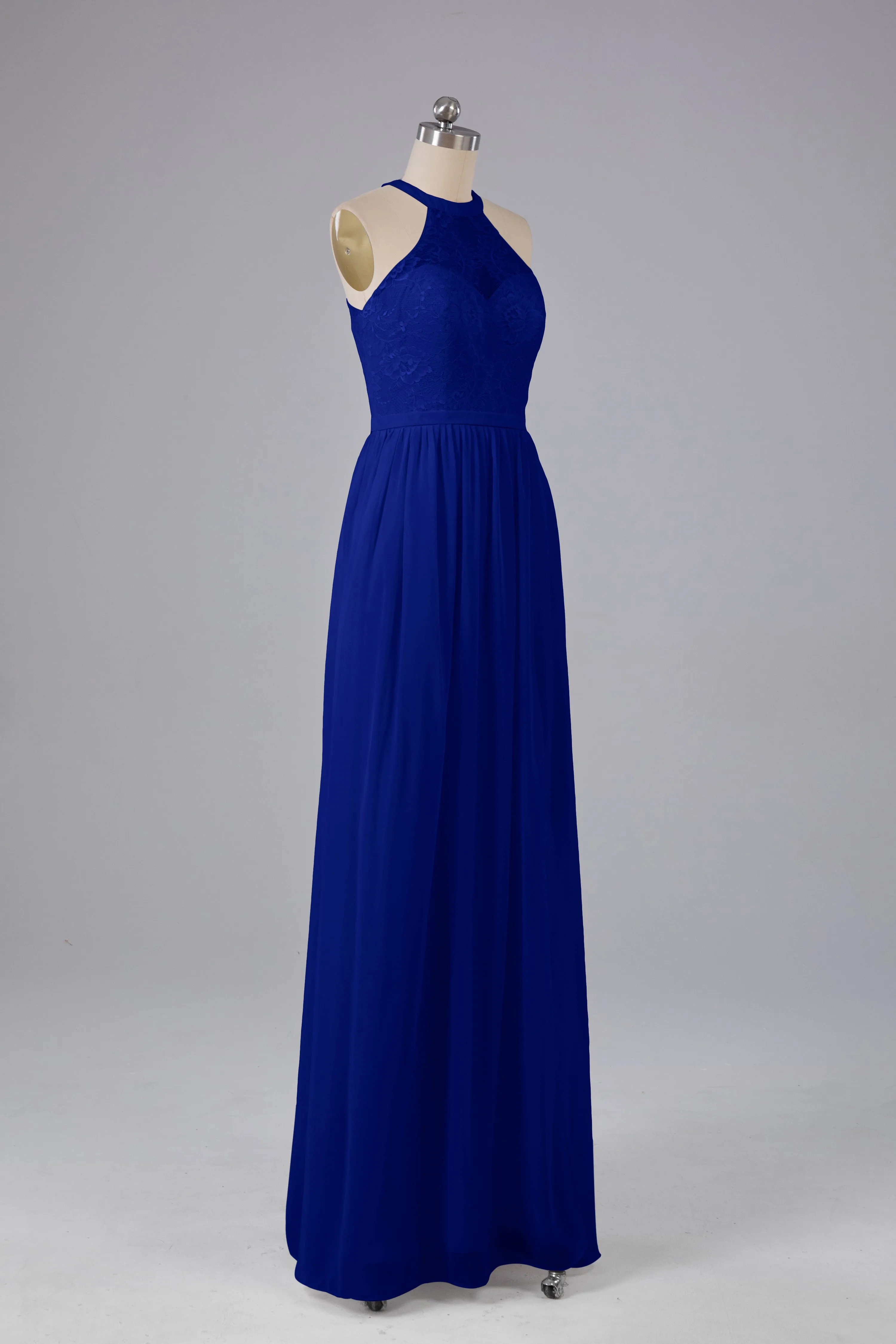 Simple Halter Lace Long Bridesmaid Dresses with Split