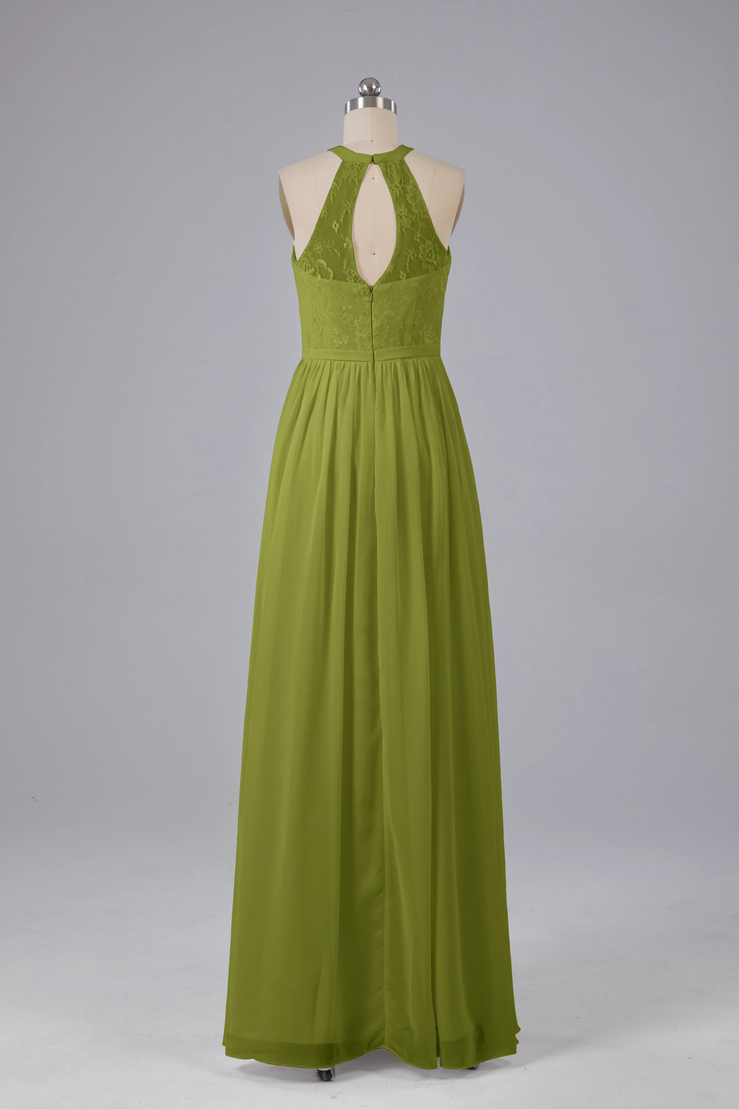 Simple Halter Lace Long Bridesmaid Dresses with Split