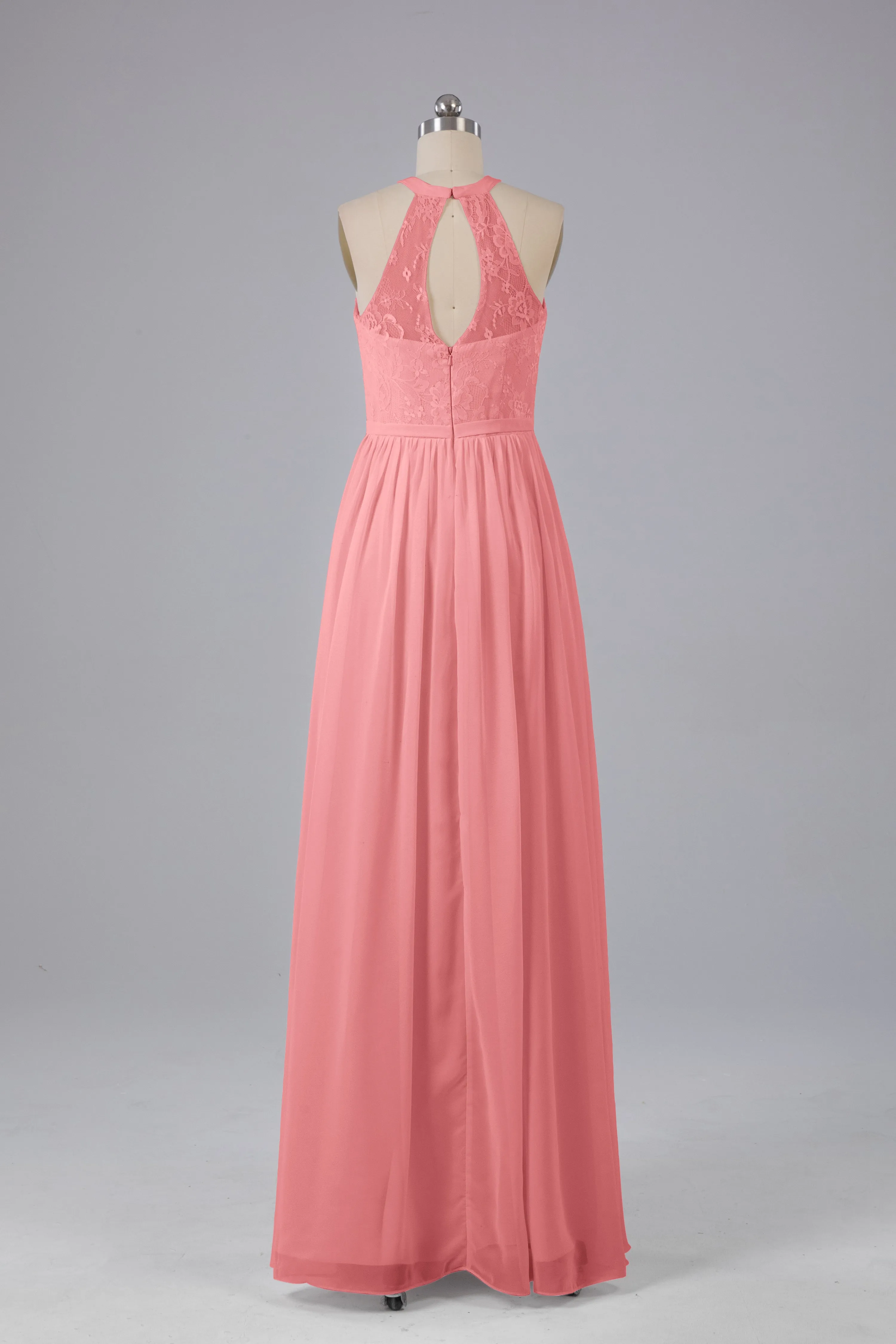 Simple Halter Lace Long Bridesmaid Dresses with Split