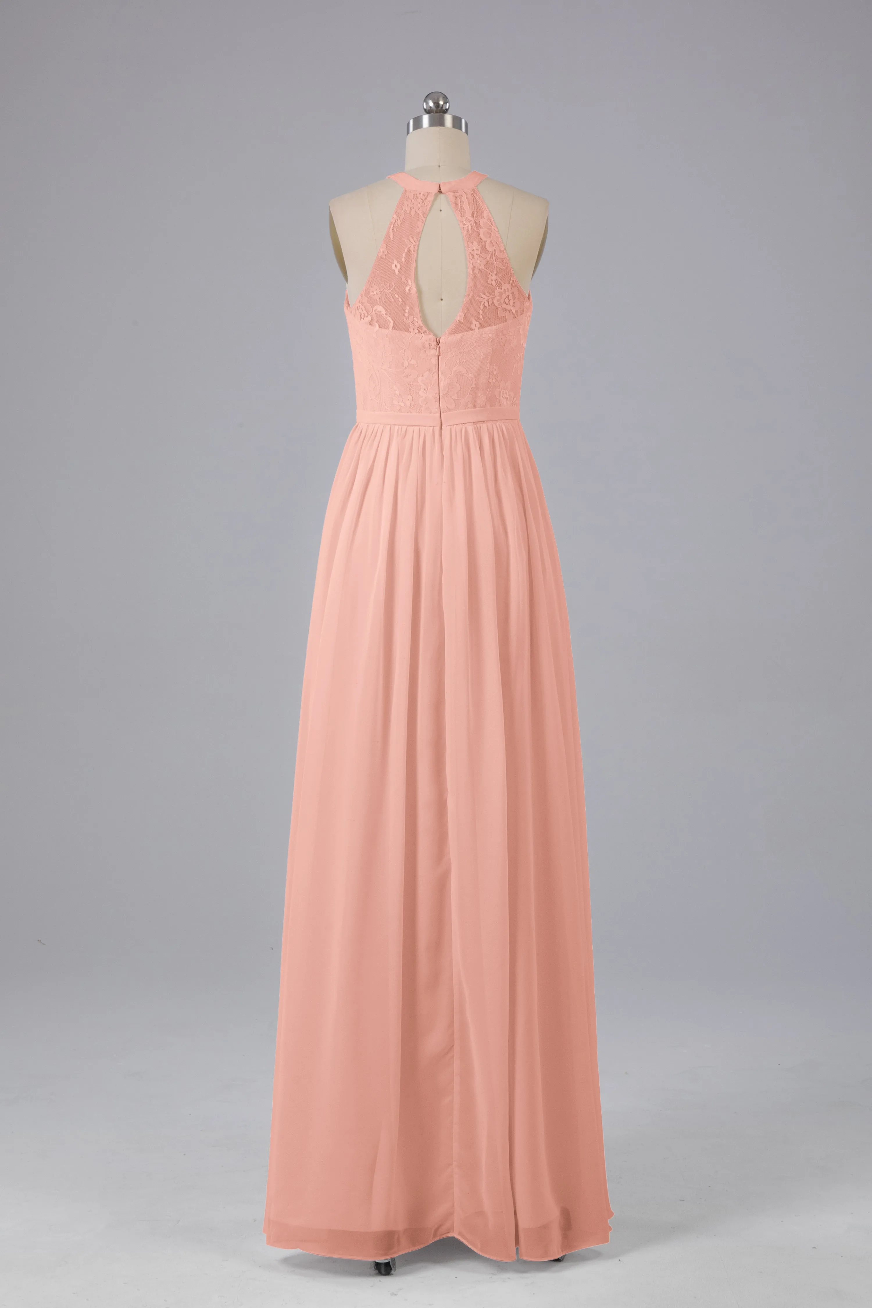 Simple Halter Lace Long Bridesmaid Dresses with Split