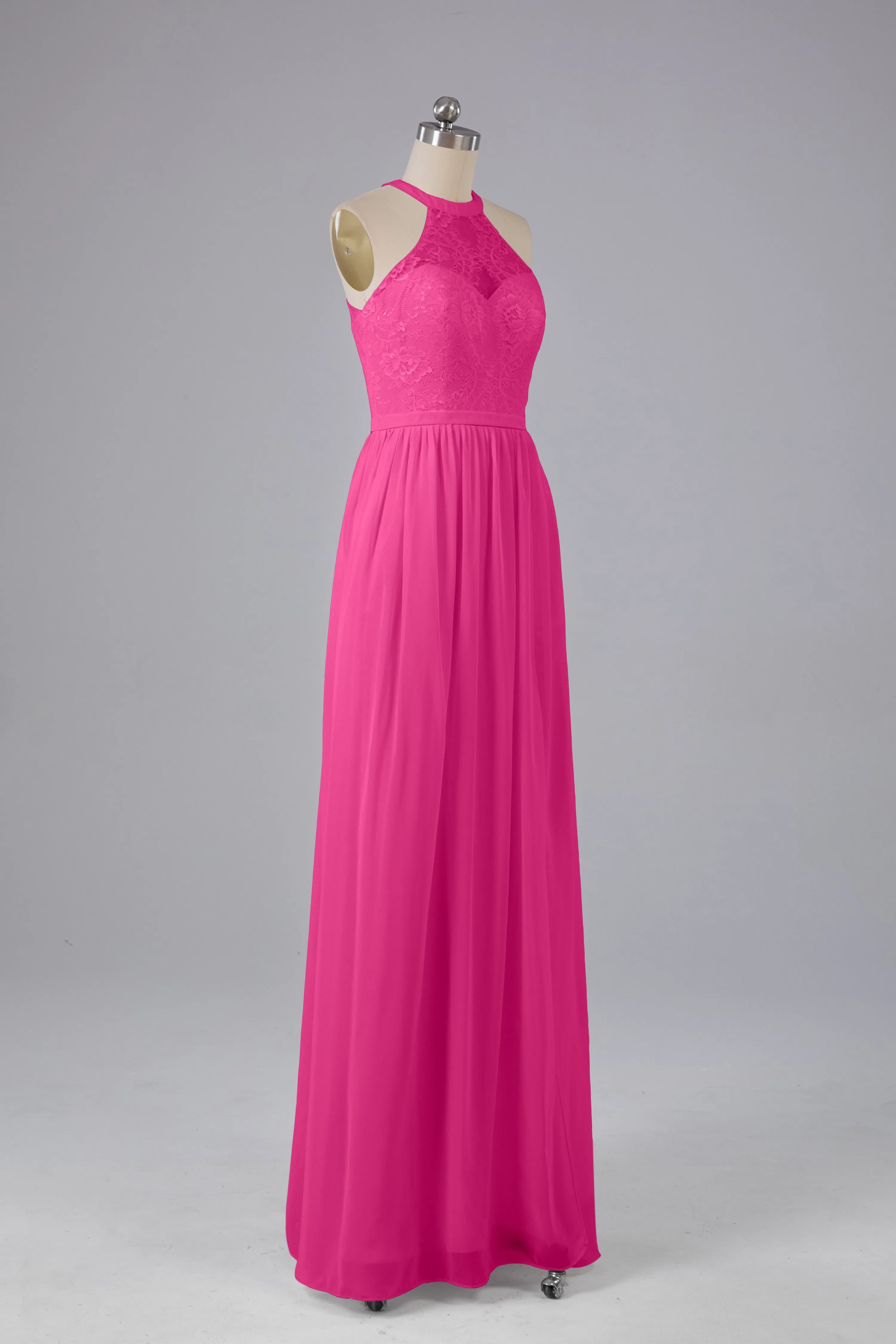 Simple Halter Lace Long Bridesmaid Dresses with Split