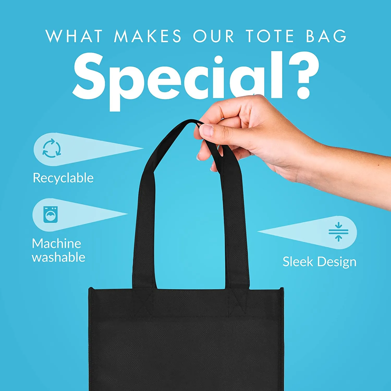 Simply Green Solutions - Plain Tote Bag, Thick Reusable Gift Bag with 16-Inch Handles, Use As Goodie Bags, Party Favor Bags, or Halloween Tote Bag, Black, Pack of 25