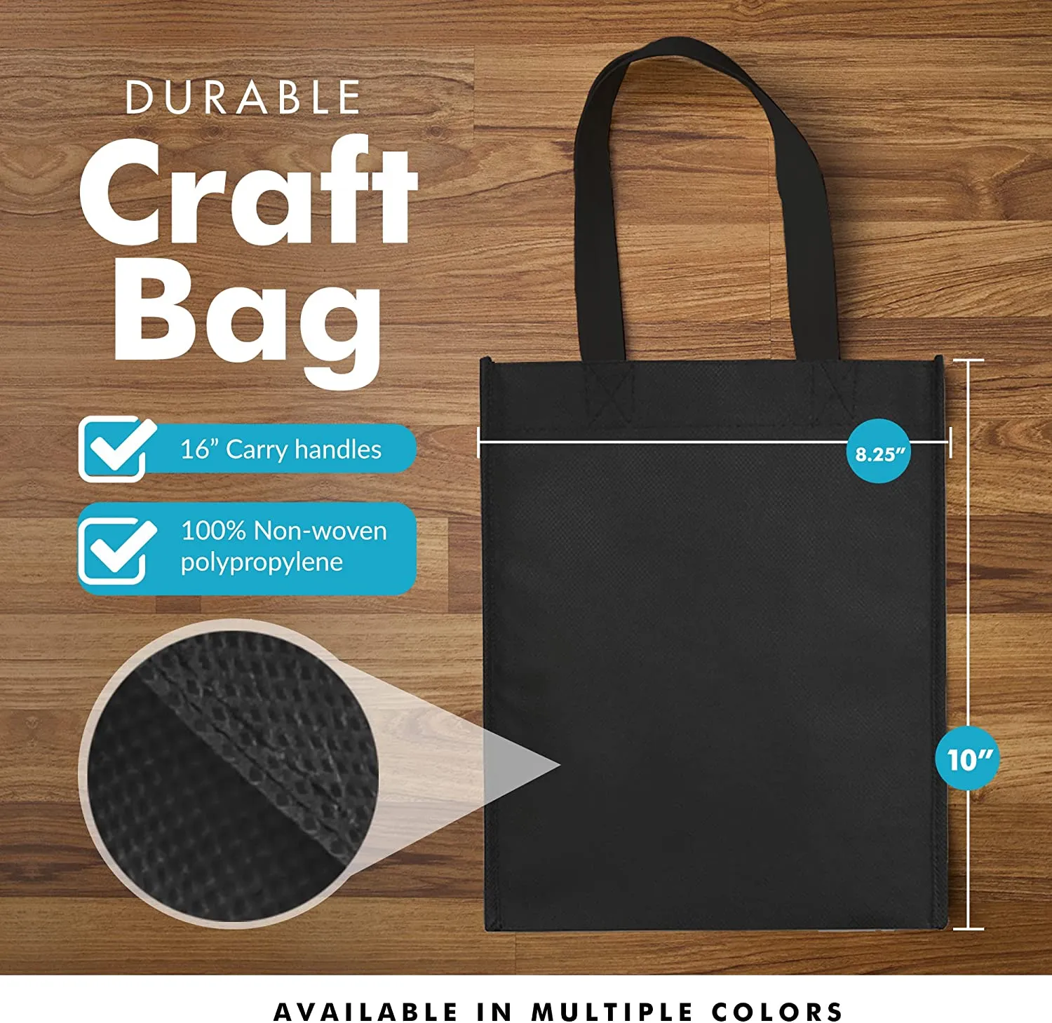 Simply Green Solutions - Plain Tote Bag, Thick Reusable Gift Bag with 16-Inch Handles, Use As Goodie Bags, Party Favor Bags, or Halloween Tote Bag, Black, Pack of 25