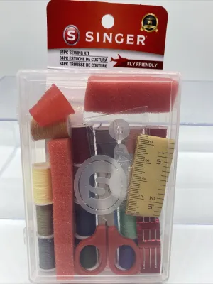 SINGER SET 00279 34pc Sewing Kit Travel Box Thread Scissor Needle Tape Measure￼￼