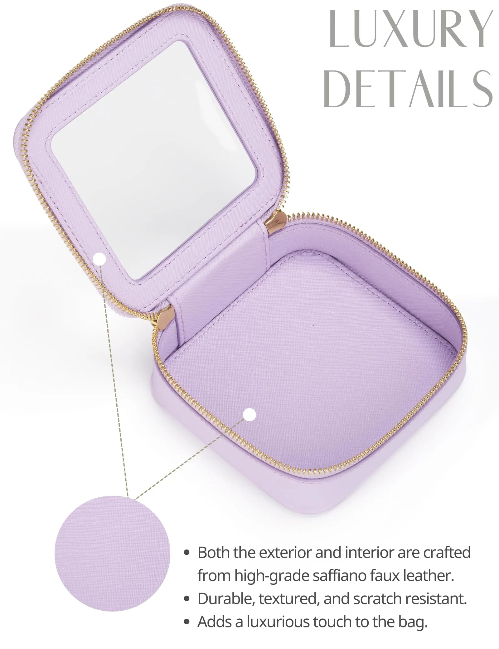 Small Cosmetic Bag for Purse Mini Makeup Bag for School Cute Clear Make Up Pouch for Travel Tiny Leather Purple Make Up Organizer Case for Backpack Toiletry Bag Waterproof Square Pouch with Zipper