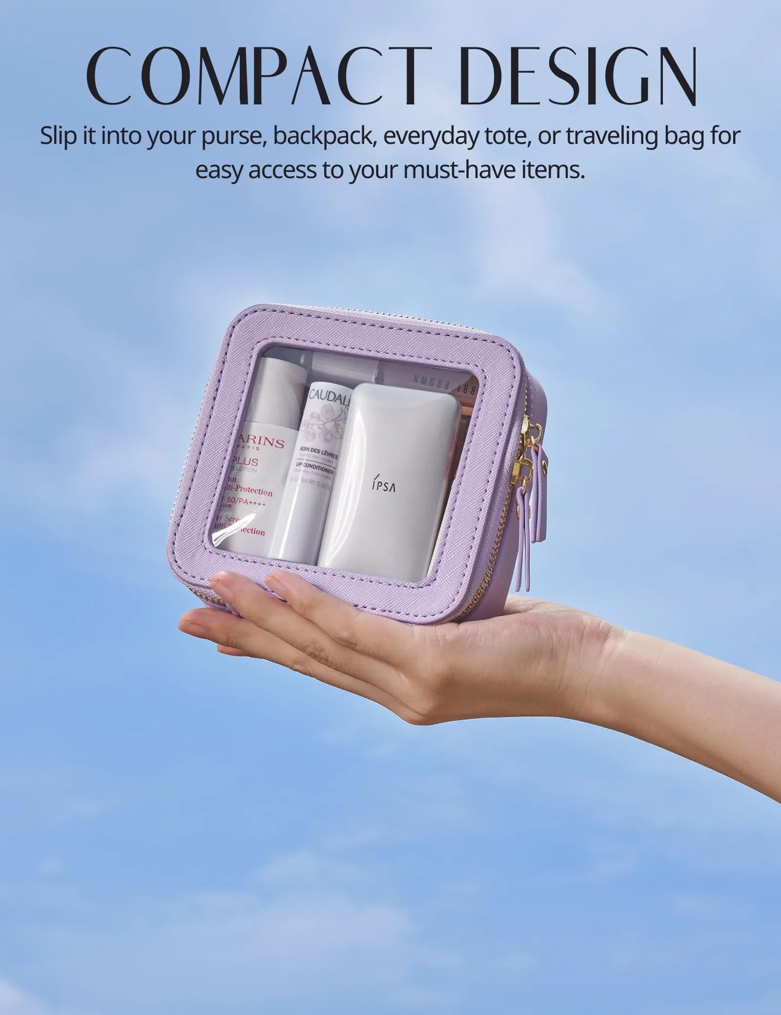 Small Cosmetic Bag for Purse Mini Makeup Bag for School Cute Clear Make Up Pouch for Travel Tiny Leather Purple Make Up Organizer Case for Backpack Toiletry Bag Waterproof Square Pouch with Zipper