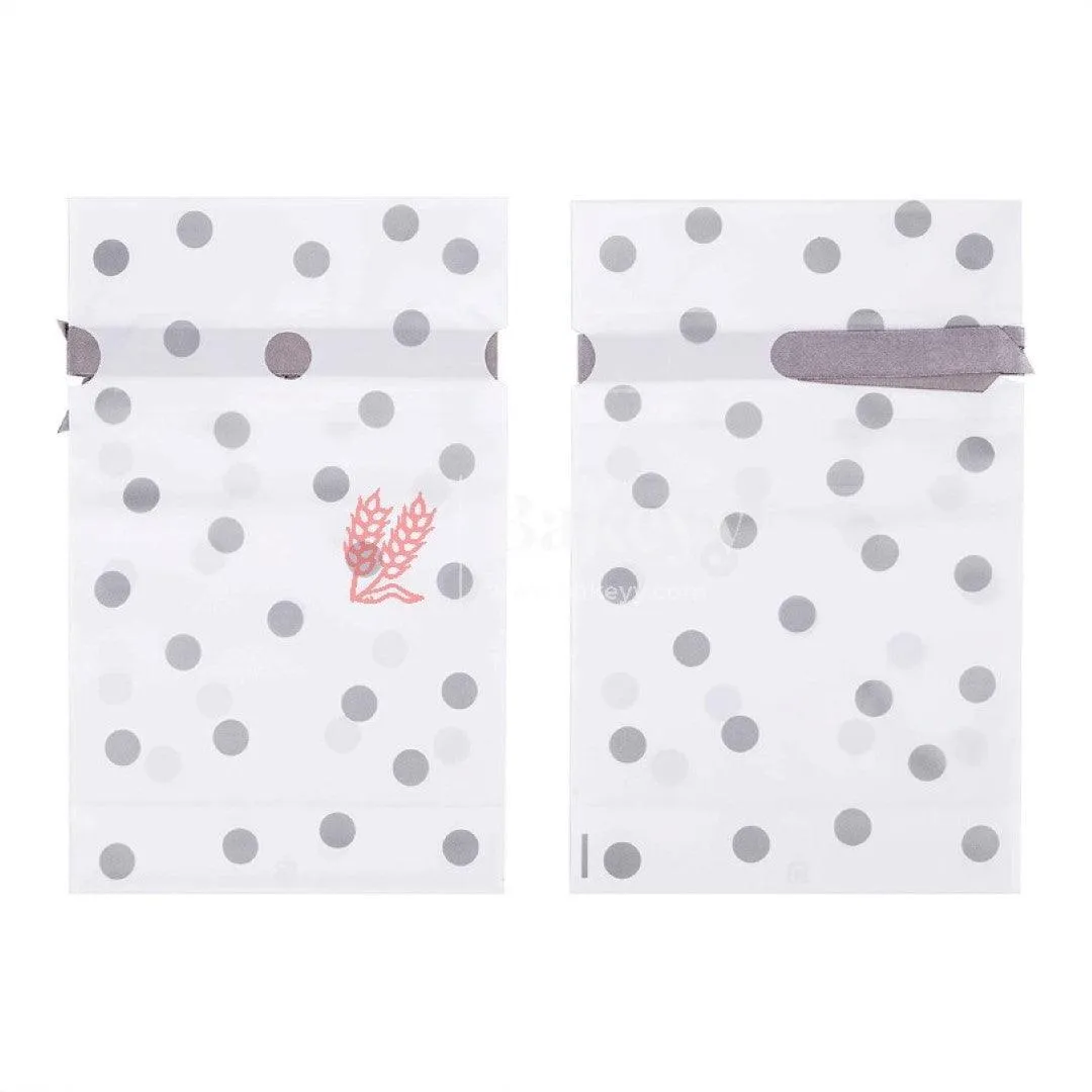 Small Silver Big Dots Plastic Stand Up Treat Favor Bags Gift Wrapper Bags for Candy Cookie Chocolate | Pack of 25