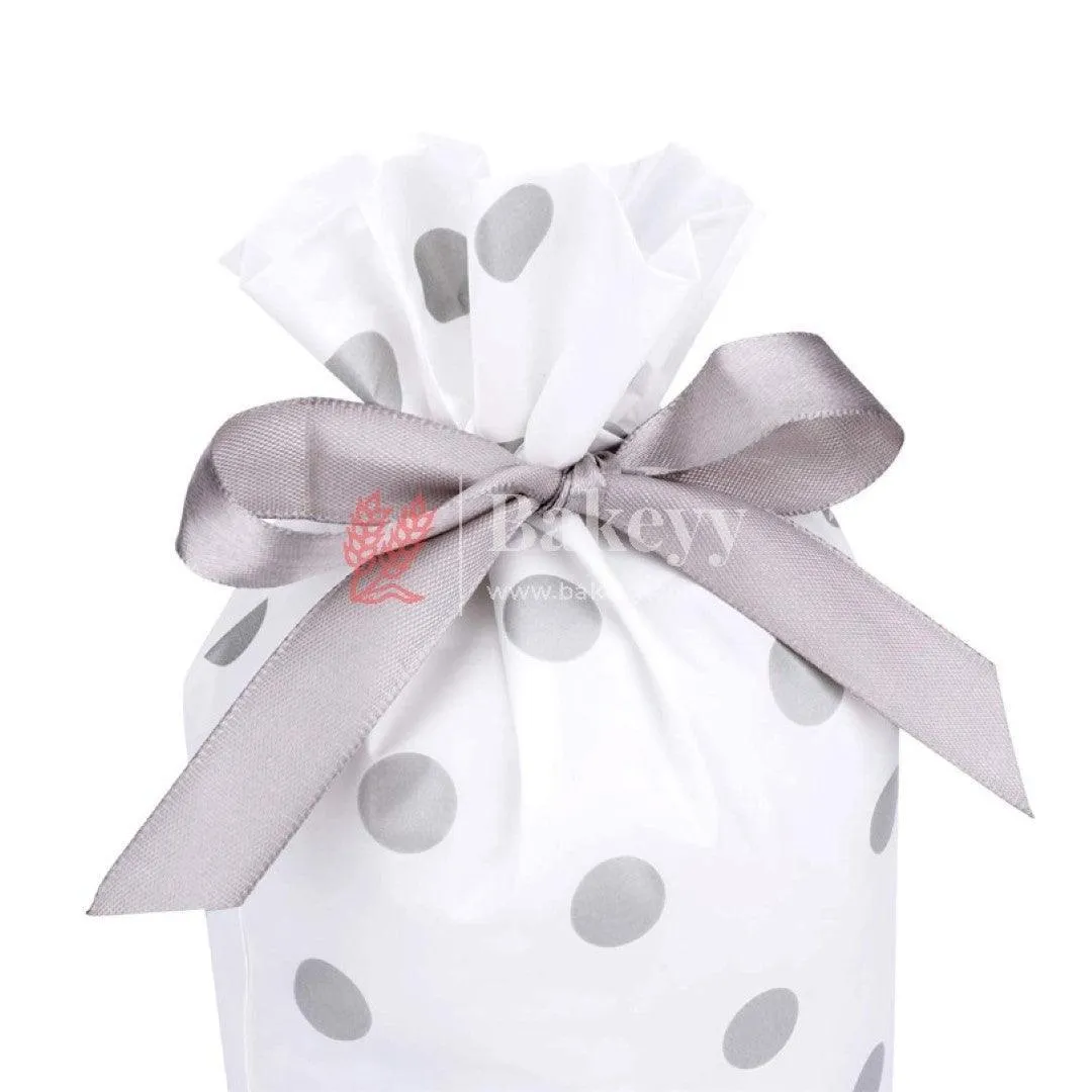 Small Silver Big Dots Plastic Stand Up Treat Favor Bags Gift Wrapper Bags for Candy Cookie Chocolate | Pack of 25