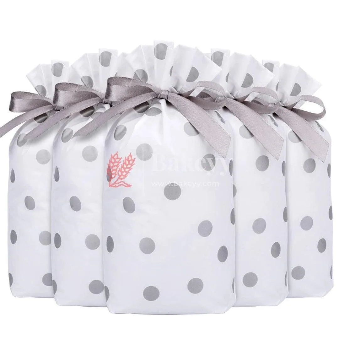 Small Silver Big Dots Plastic Stand Up Treat Favor Bags Gift Wrapper Bags for Candy Cookie Chocolate | Pack of 25