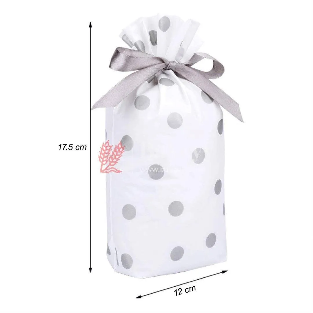 Small Silver Big Dots Plastic Stand Up Treat Favor Bags Gift Wrapper Bags for Candy Cookie Chocolate | Pack of 25