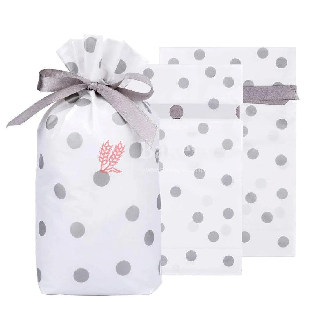 Small Silver Big Dots Plastic Stand Up Treat Favor Bags Gift Wrapper Bags for Candy Cookie Chocolate | Pack of 25