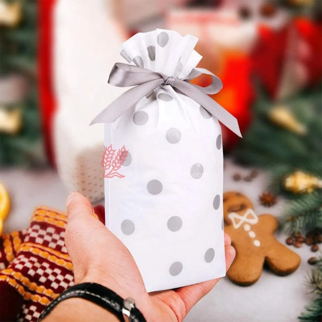Small Silver Big Dots Plastic Stand Up Treat Favor Bags Gift Wrapper Bags for Candy Cookie Chocolate | Pack of 25