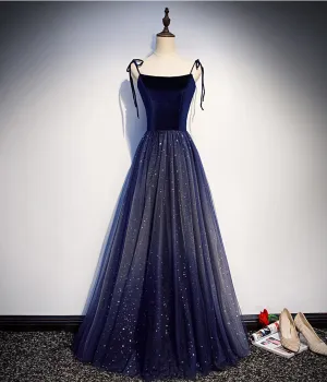 Spaghetti Straps Glitter Long A-line Lace Up Prom Dresses