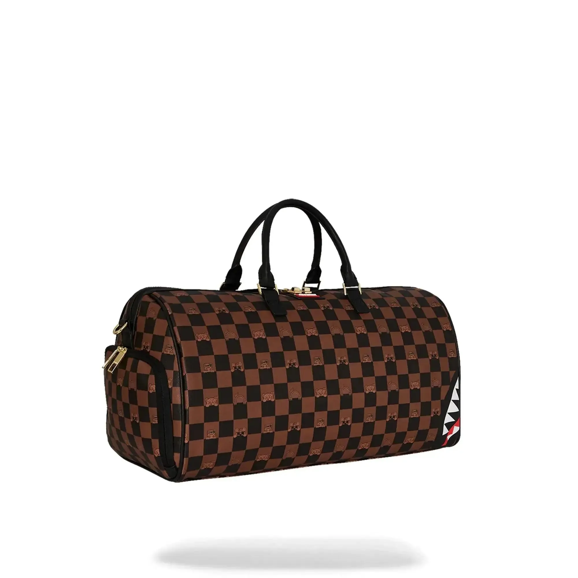 SprayGround Men Peeking Character Check Emperor Duffle Spring 2025 Duffel (Brown Black)