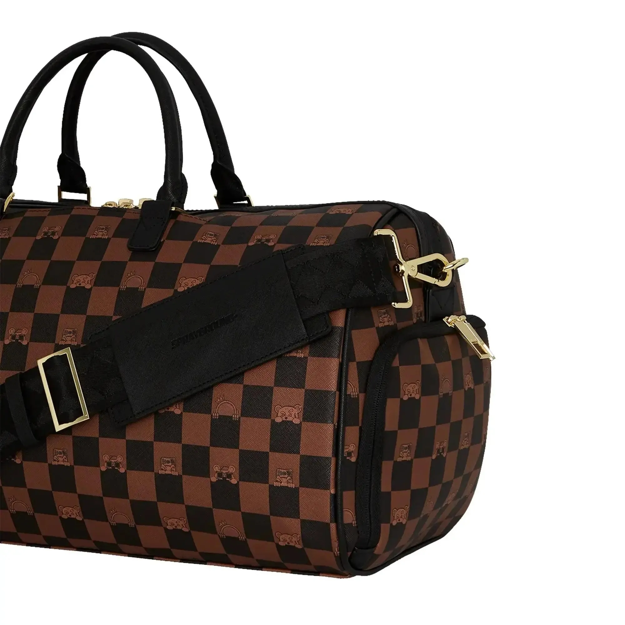 SprayGround Men Peeking Character Check Emperor Duffle Spring 2025 Duffel (Brown Black)