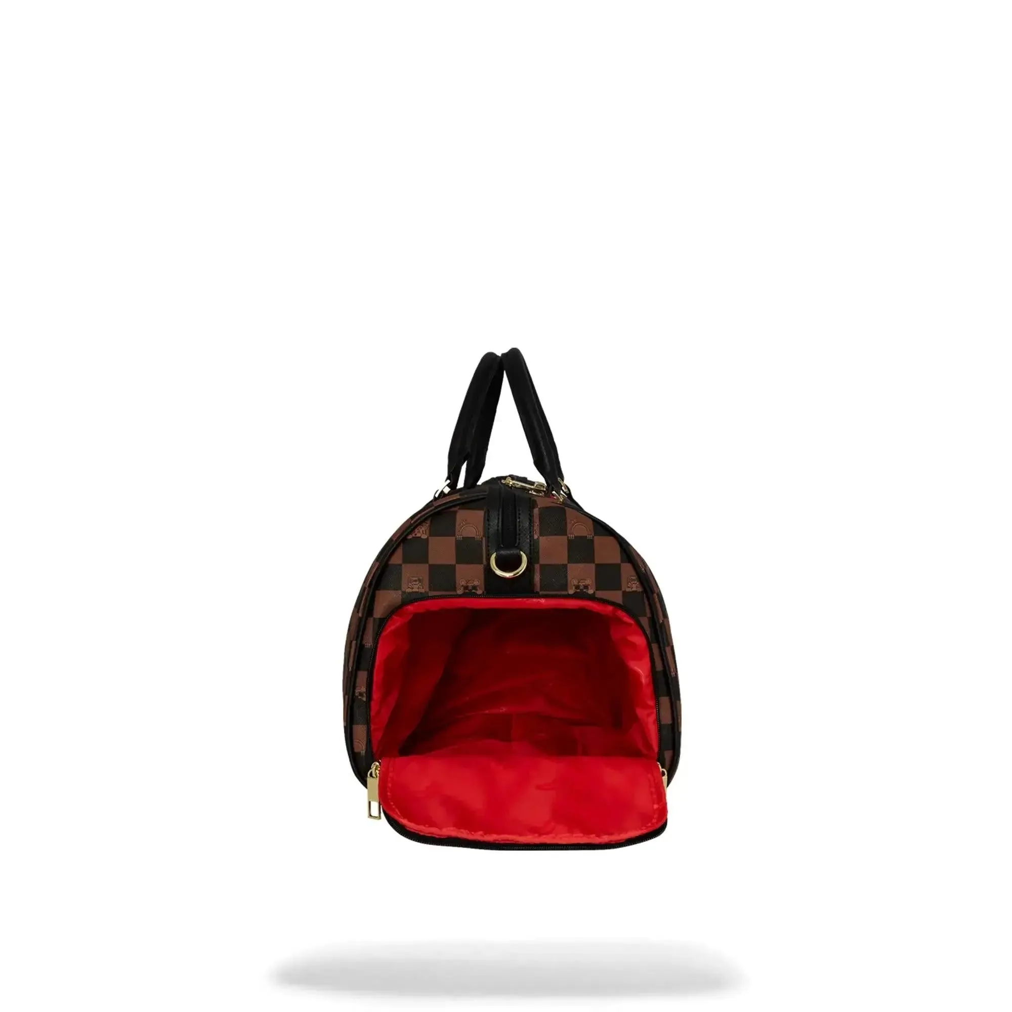 SprayGround Men Peeking Character Check Emperor Duffle Spring 2025 Duffel (Brown Black)
