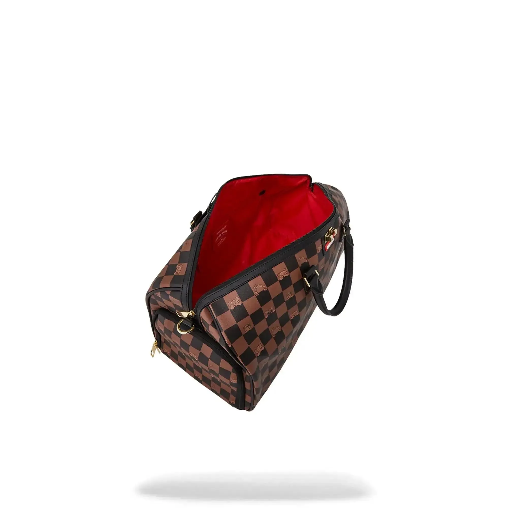 SprayGround Men Peeking Character Check Emperor Duffle Spring 2025 Duffel (Brown Black)