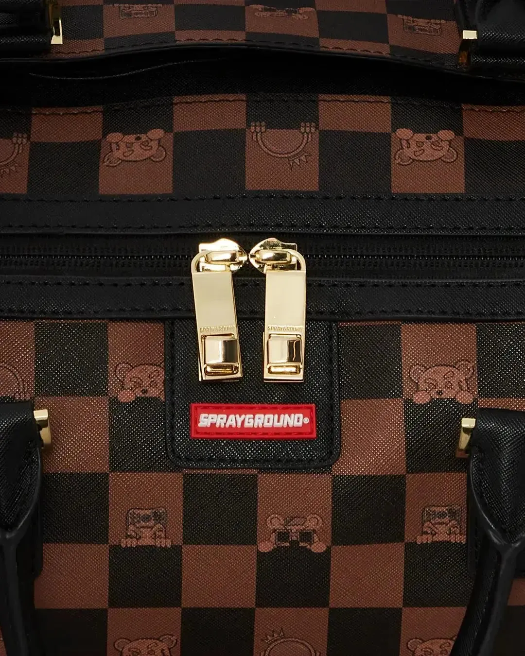 SprayGround Men Peeking Character Check Emperor Duffle Spring 2025 Duffel (Brown Black)