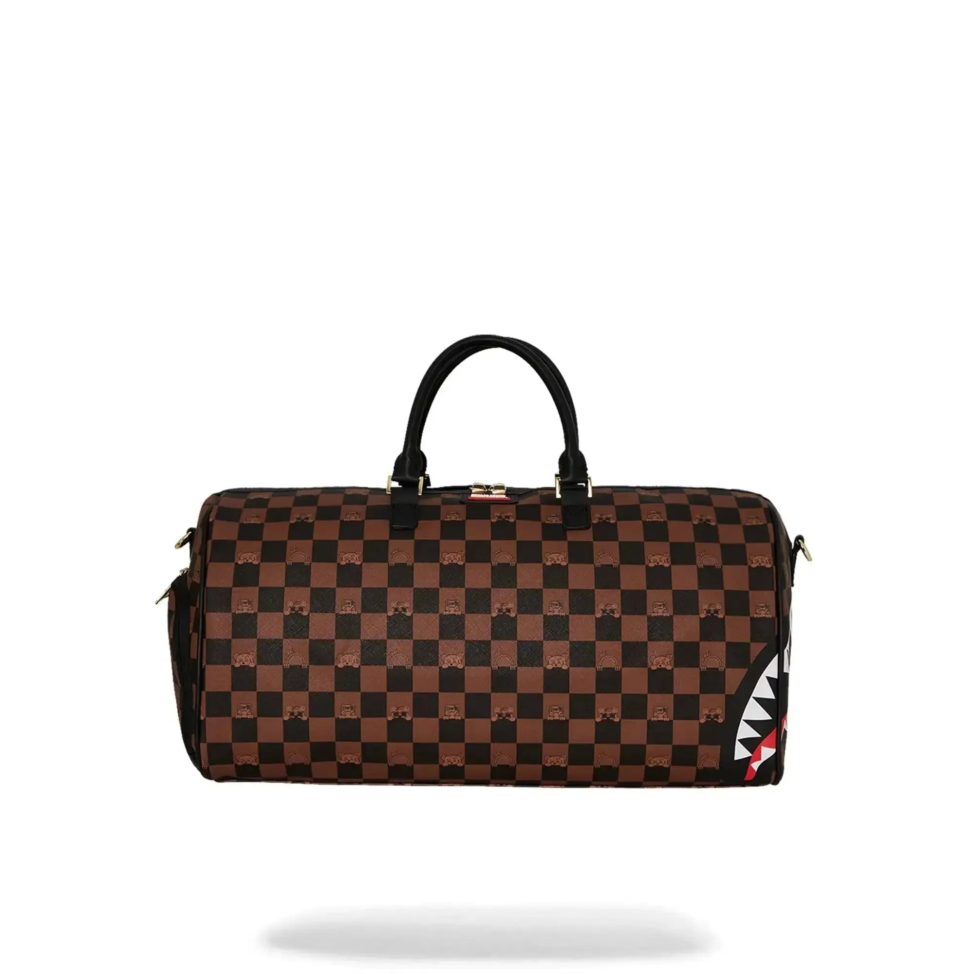 SprayGround Men Peeking Character Check Emperor Duffle Spring 2025 Duffel (Brown Black)