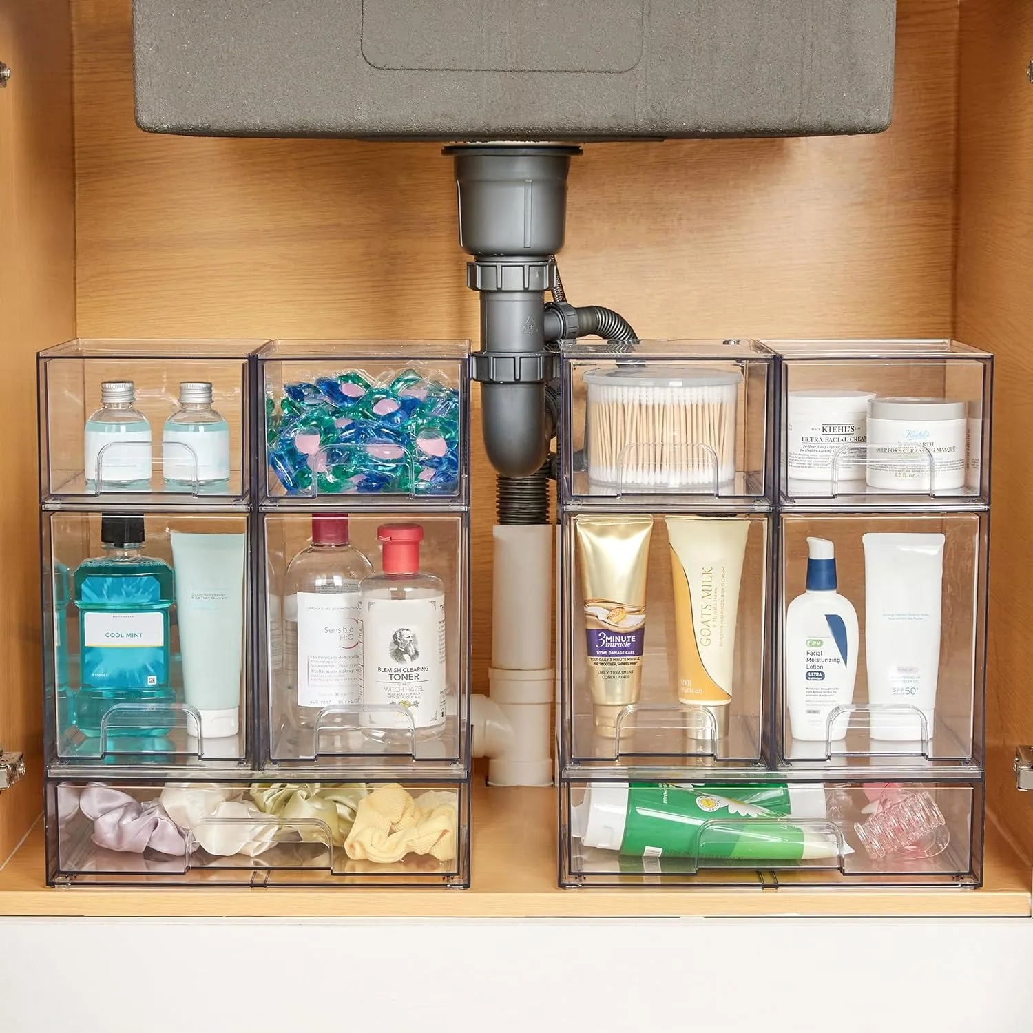 Stackable Storage Drawers Set of 5, Clear Plastic Organizer Bins for Beauty Supplies,Ideal for Vanity, Bathroom,Cabinet,Pantry Organization