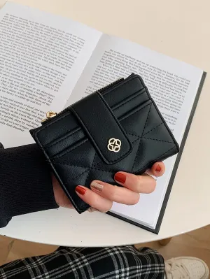 Stitch & Metal Detail Small Wallet - Black