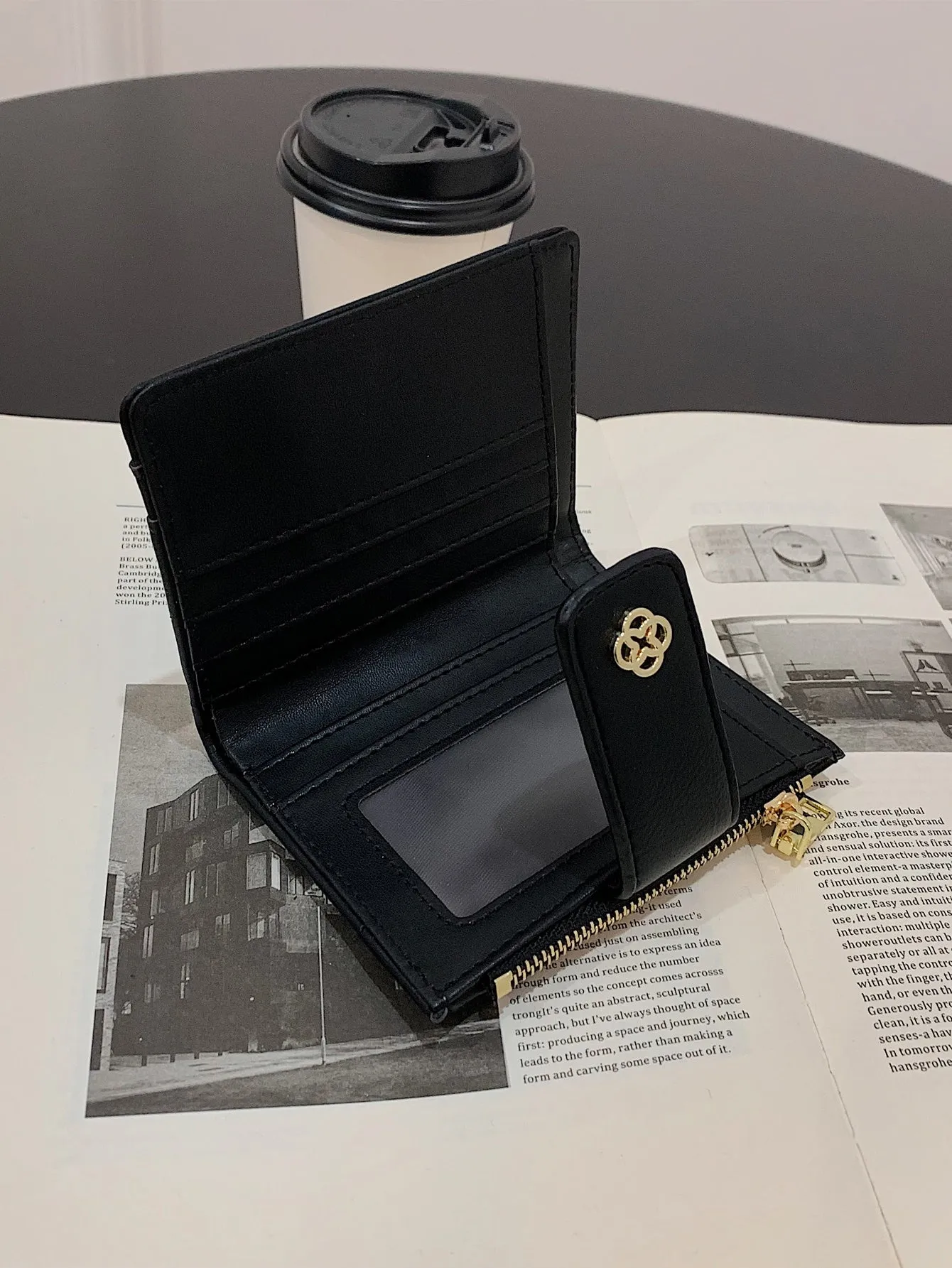 Stitch & Metal Detail Small Wallet - Black
