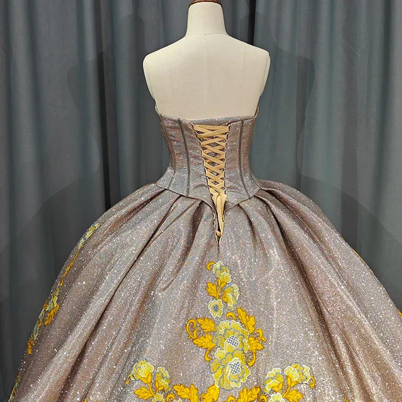 Stunning Prom Dresses Embroidery Strapless Quinceanera Dresses Ball Gown