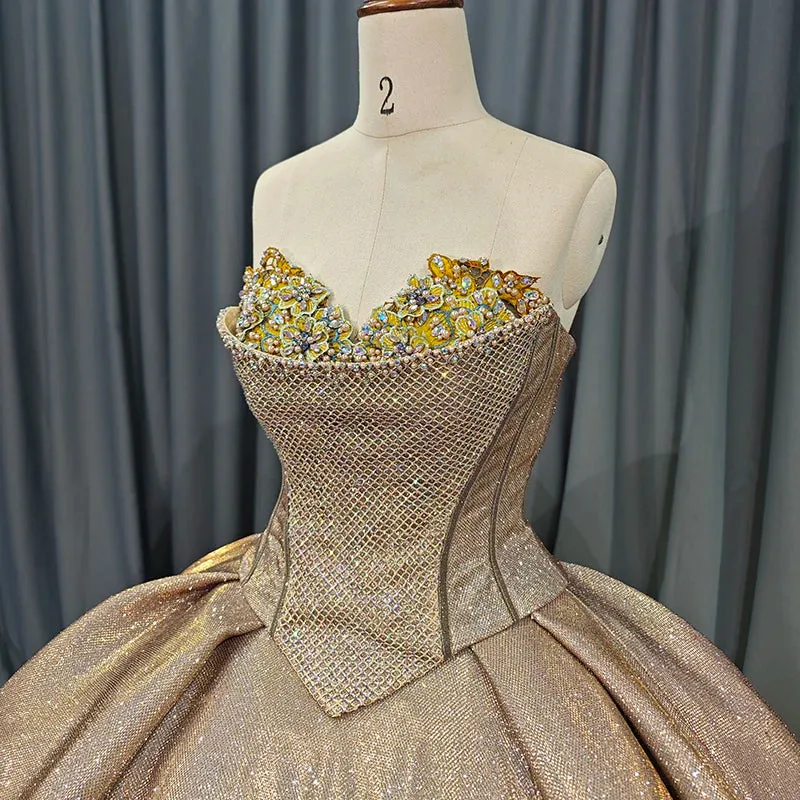Stunning Prom Dresses Embroidery Strapless Quinceanera Dresses Ball Gown