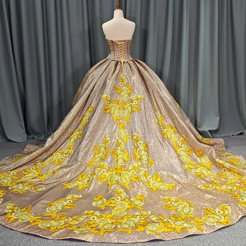 Stunning Prom Dresses Embroidery Strapless Quinceanera Dresses Ball Gown