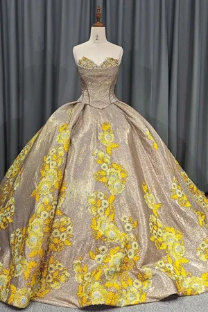 Stunning Prom Dresses Embroidery Strapless Quinceanera Dresses Ball Gown