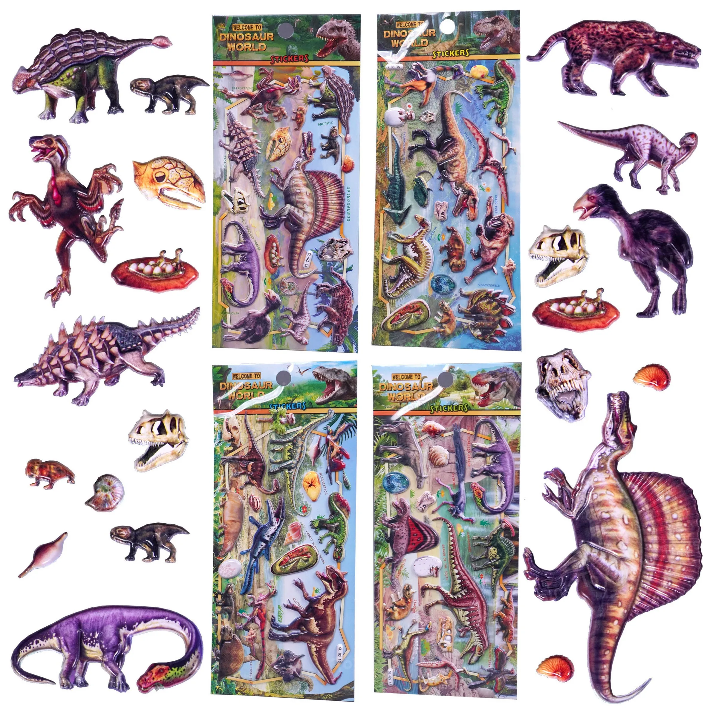 Toyshine 8 Sheets Puffy Dinosaur Stickers for Kids Toddlers Small 3D Bubble Dino Birth Egg Stickers- Reusable Foam Dinosaurs Stickers for Boys Girls Party Favors