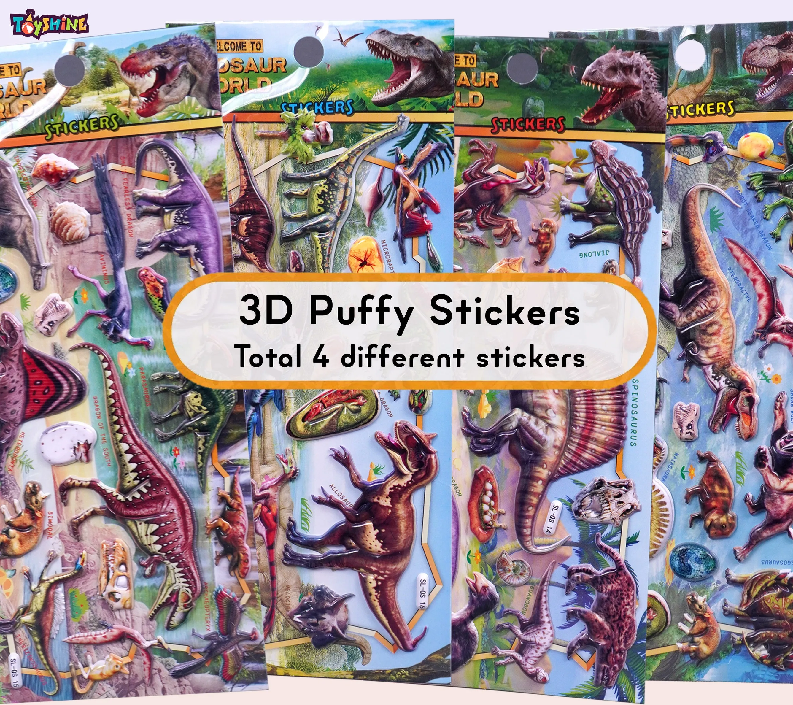 Toyshine 8 Sheets Puffy Dinosaur Stickers for Kids Toddlers Small 3D Bubble Dino Birth Egg Stickers- Reusable Foam Dinosaurs Stickers for Boys Girls Party Favors