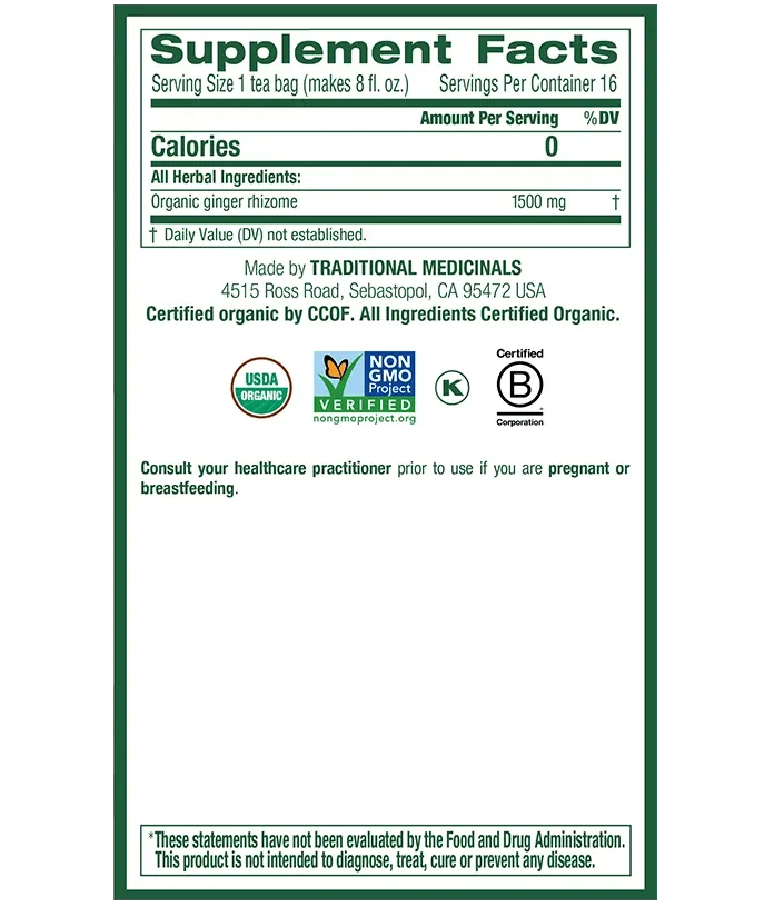 Traditional Medicinals - Organic Ginger Tea, 16 Bags