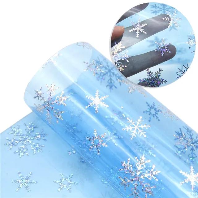 Transparent Hologram Snowflakes ~ Frozen Blue & Silver ~ Bow Making ~ Craft Fabric Sheets