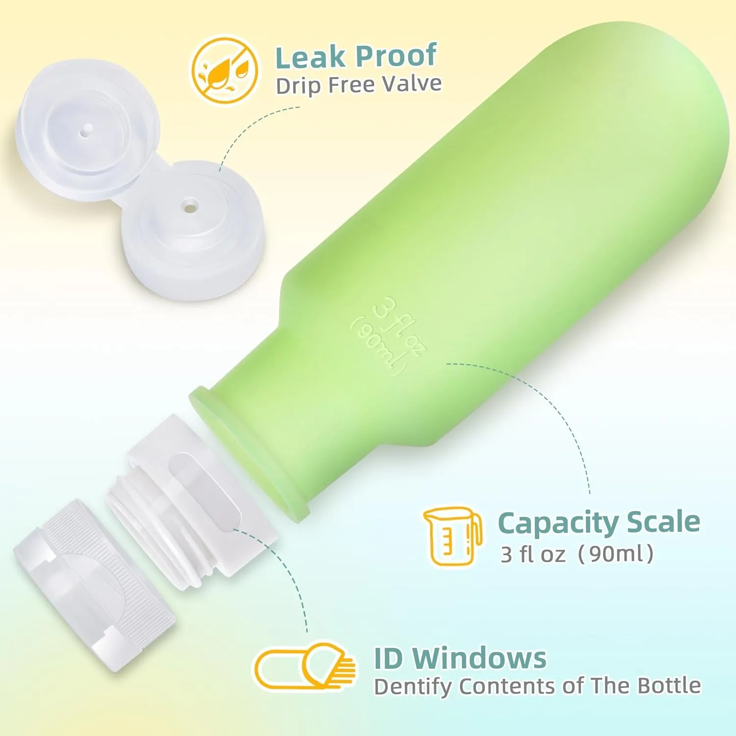 Travel Bottles for Toiletries,3Oz Leak Proof Squeezable Travel Size Containers, 5 Pack TSA Approved Travel Essentials for Shampoo Conditioner,Silicone,White Pack
