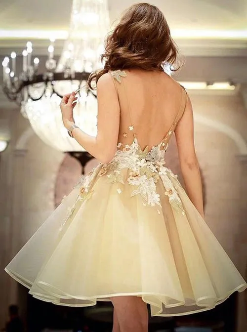 Tulle Short/Mini Juniors A-Line Homecoming Dress with Flowers, Party Dresses, SH284