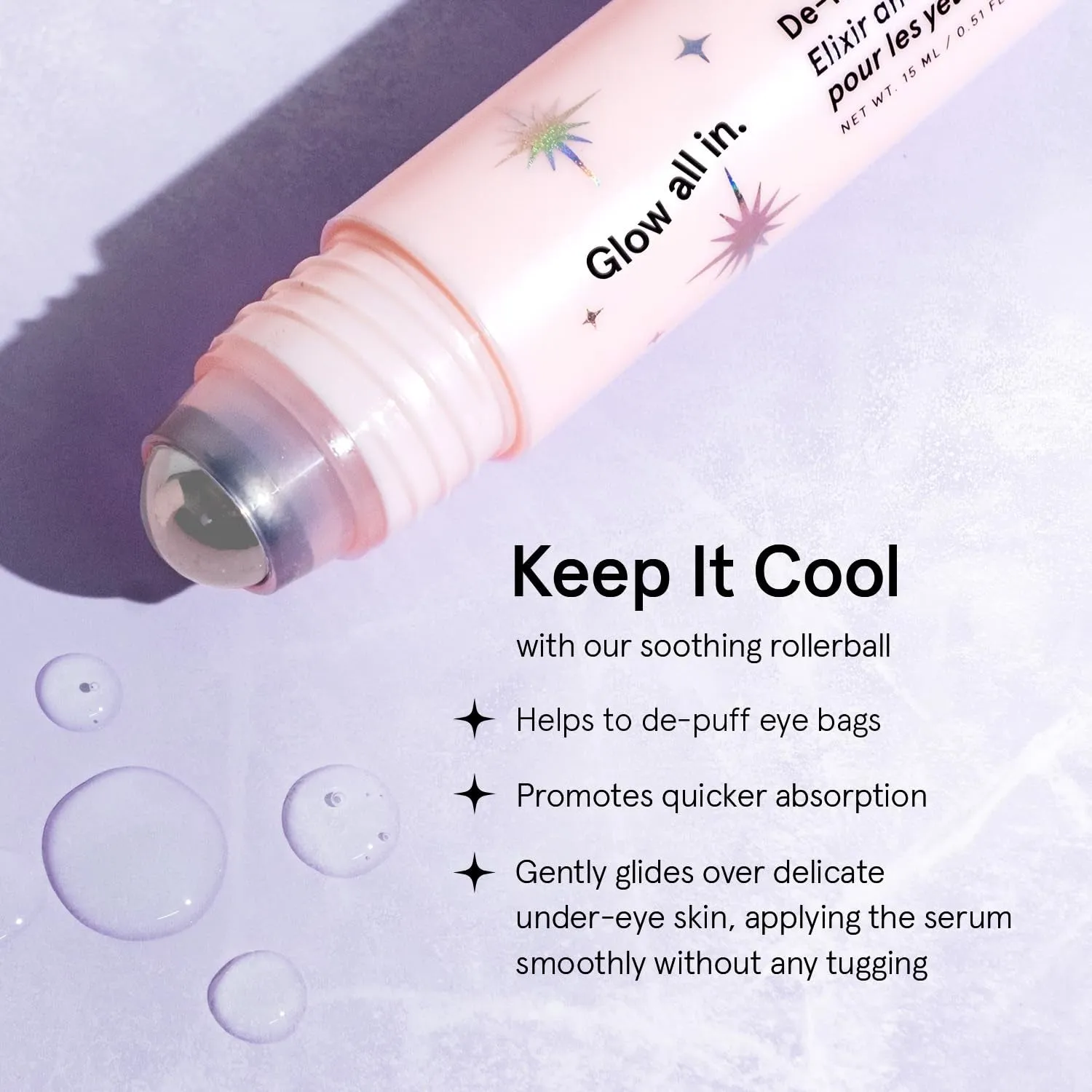 under Eye Brightener Roller - Retinol & Caffeine Eye Serum for Puffiness, Dark Circles, Fine Lines & Wrinkles - Hydrating & Smoothing - Vegan Cruelty-Free Skincare (15Ml / 0.51 Fl Oz)