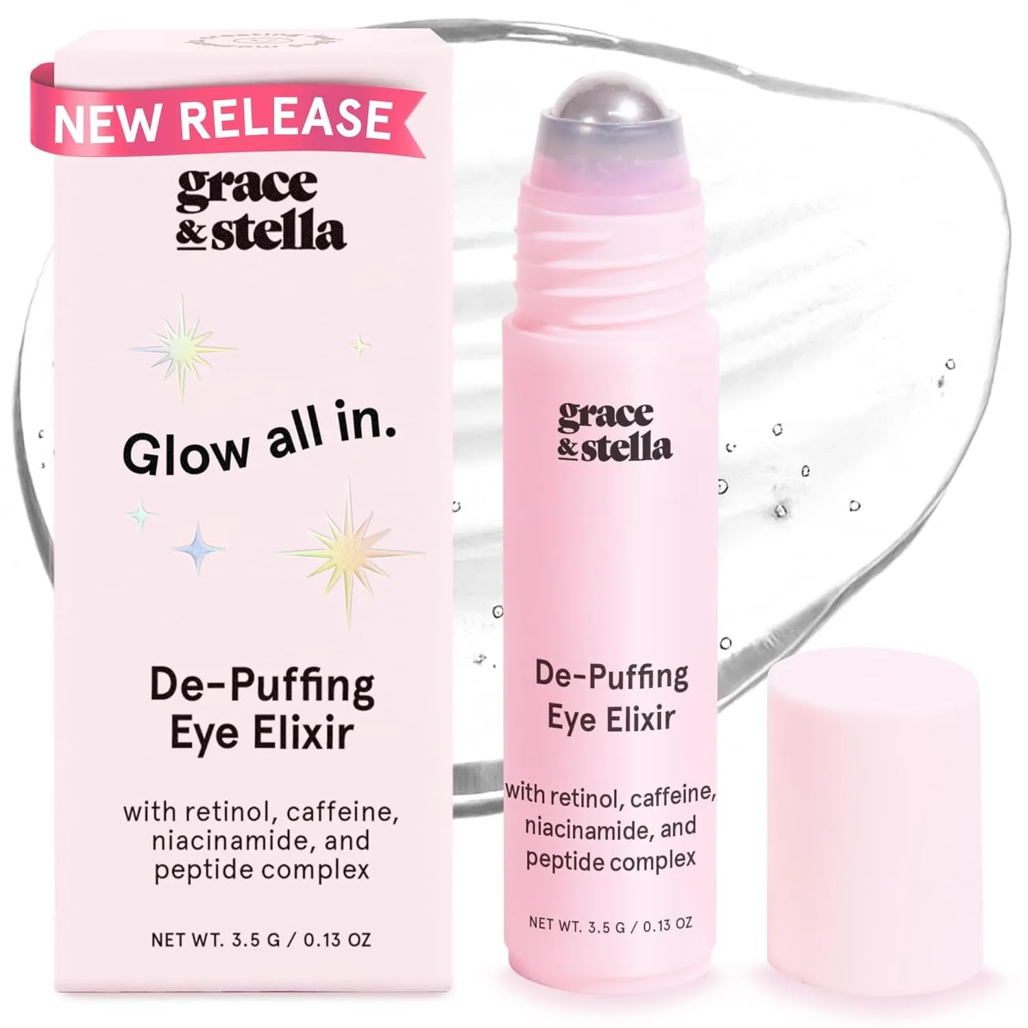 under Eye Brightener Roller - Retinol & Caffeine Eye Serum for Puffiness, Dark Circles, Fine Lines & Wrinkles - Hydrating & Smoothing - Vegan Cruelty-Free Skincare (15Ml / 0.51 Fl Oz)