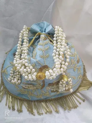 Unique Party Potli Purse in Sky Blue