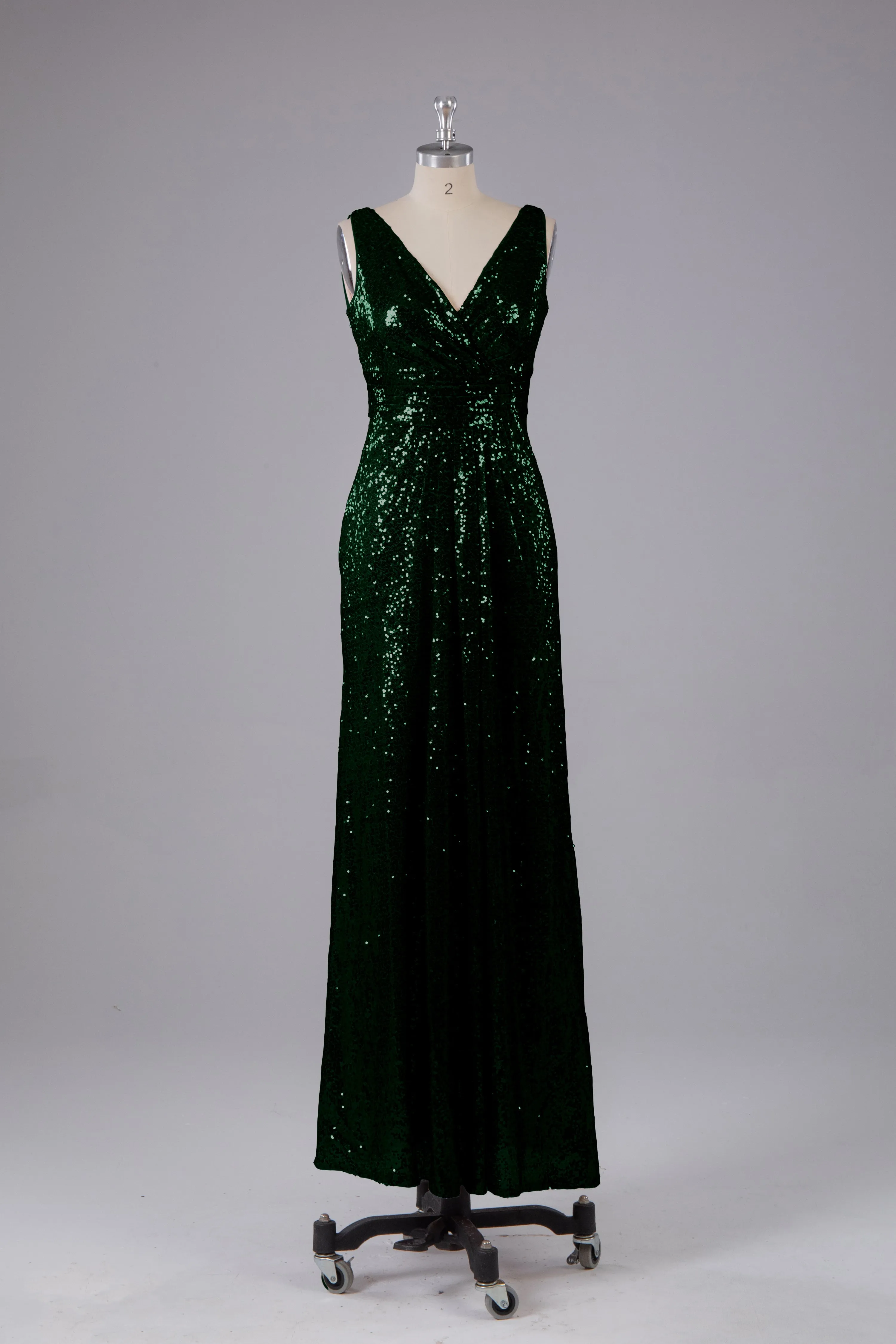 V-Back Straps Sequins Floor Length Bridesmaid Dress